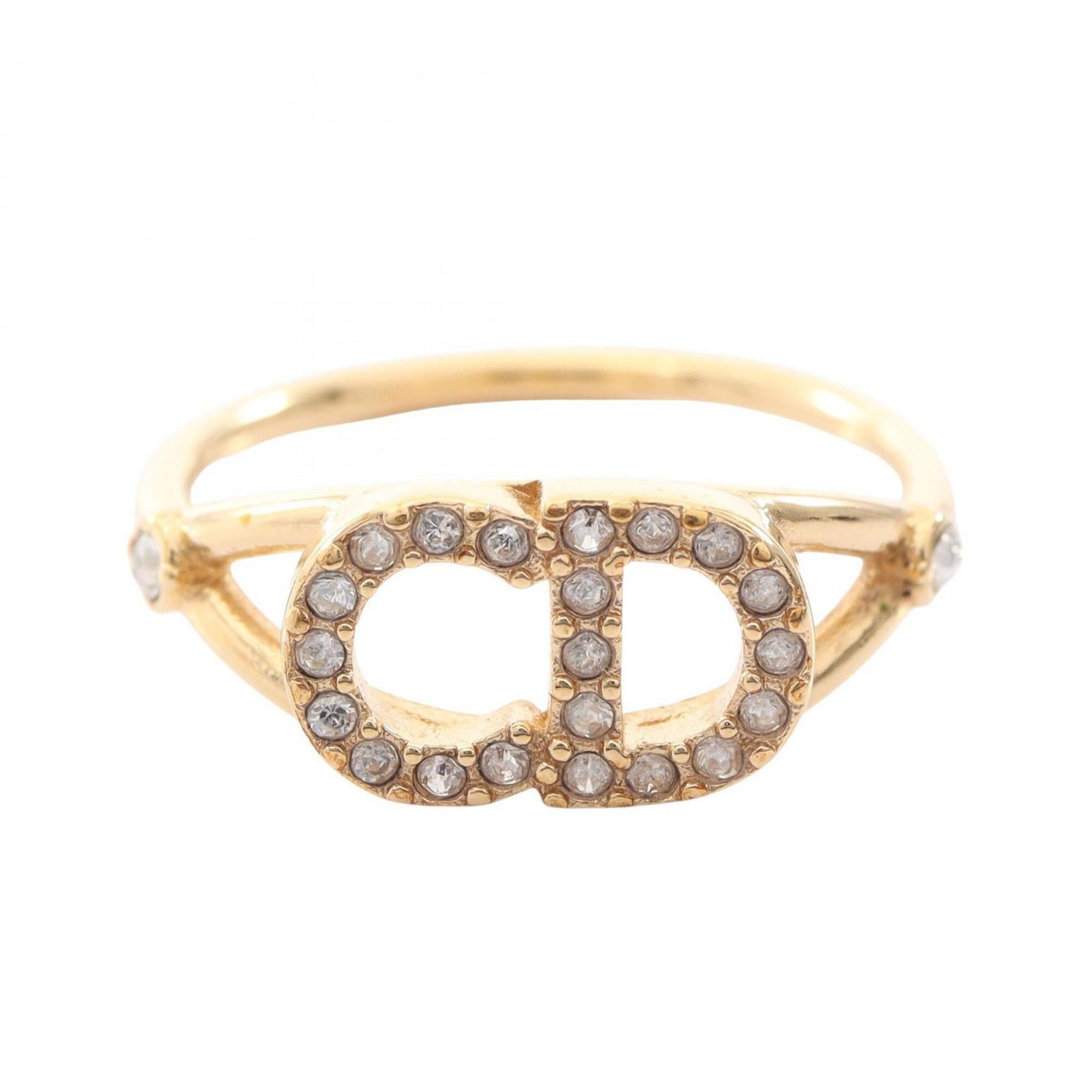 Christian Dior Gold Clear Gold Plating Rhinestone Band Ring (Pre-Owned)