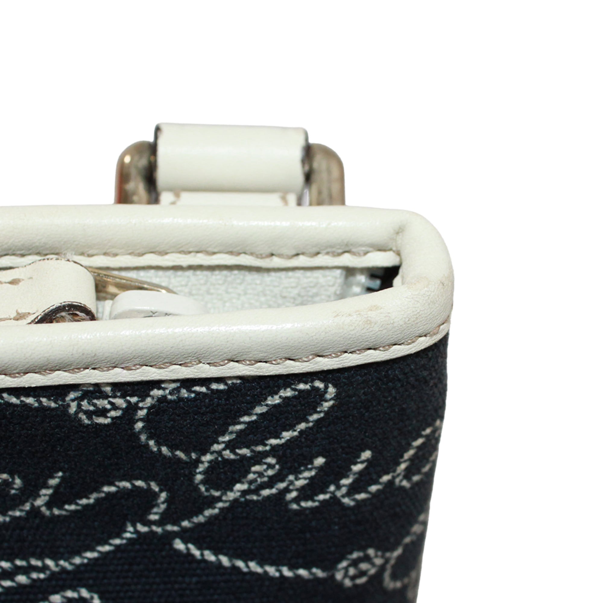 Gucci Navy White Canvas Leather Shoulder Bag (Pre-Owned)