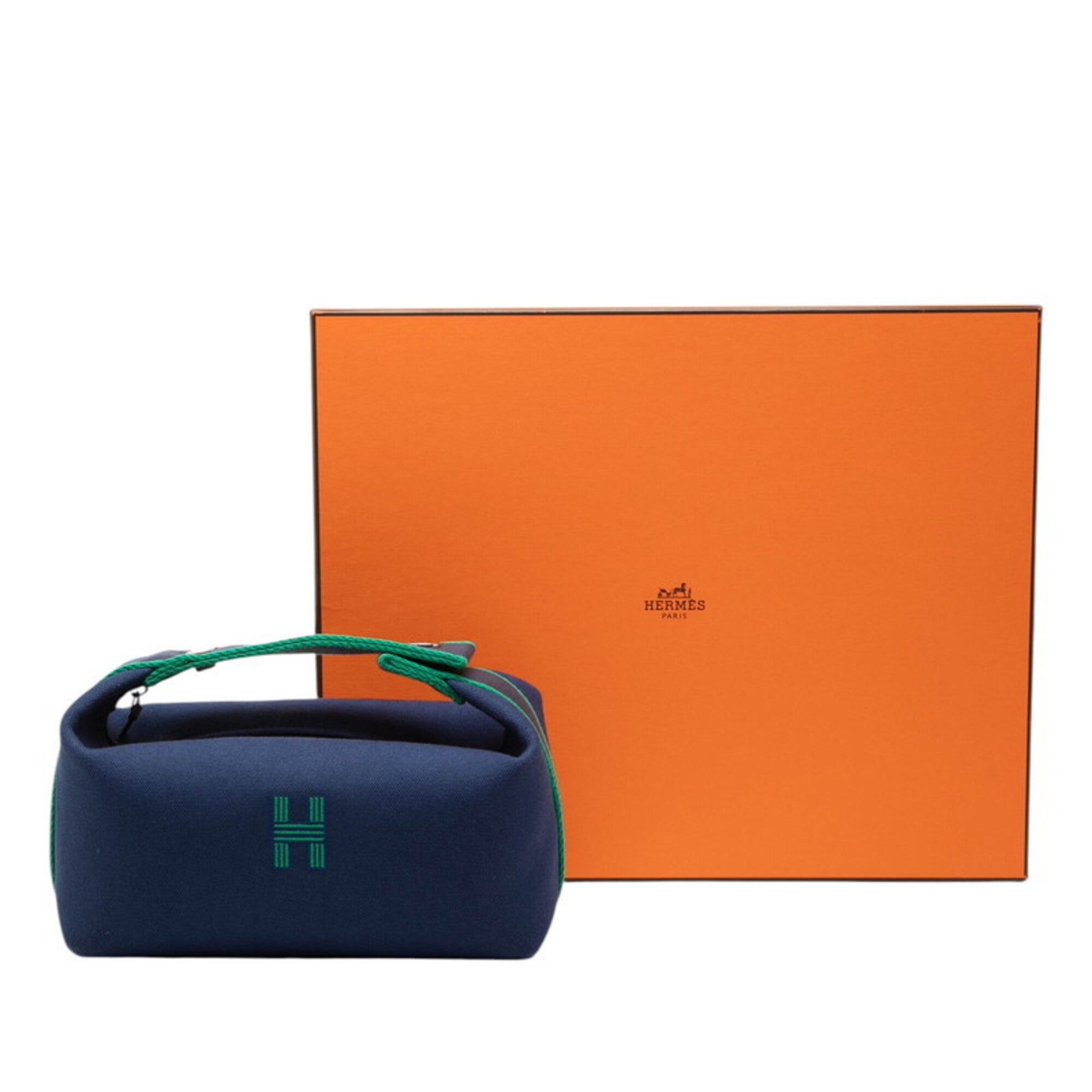 Hermes Black Green Navy Cotton Handbag (Pre-Owned)