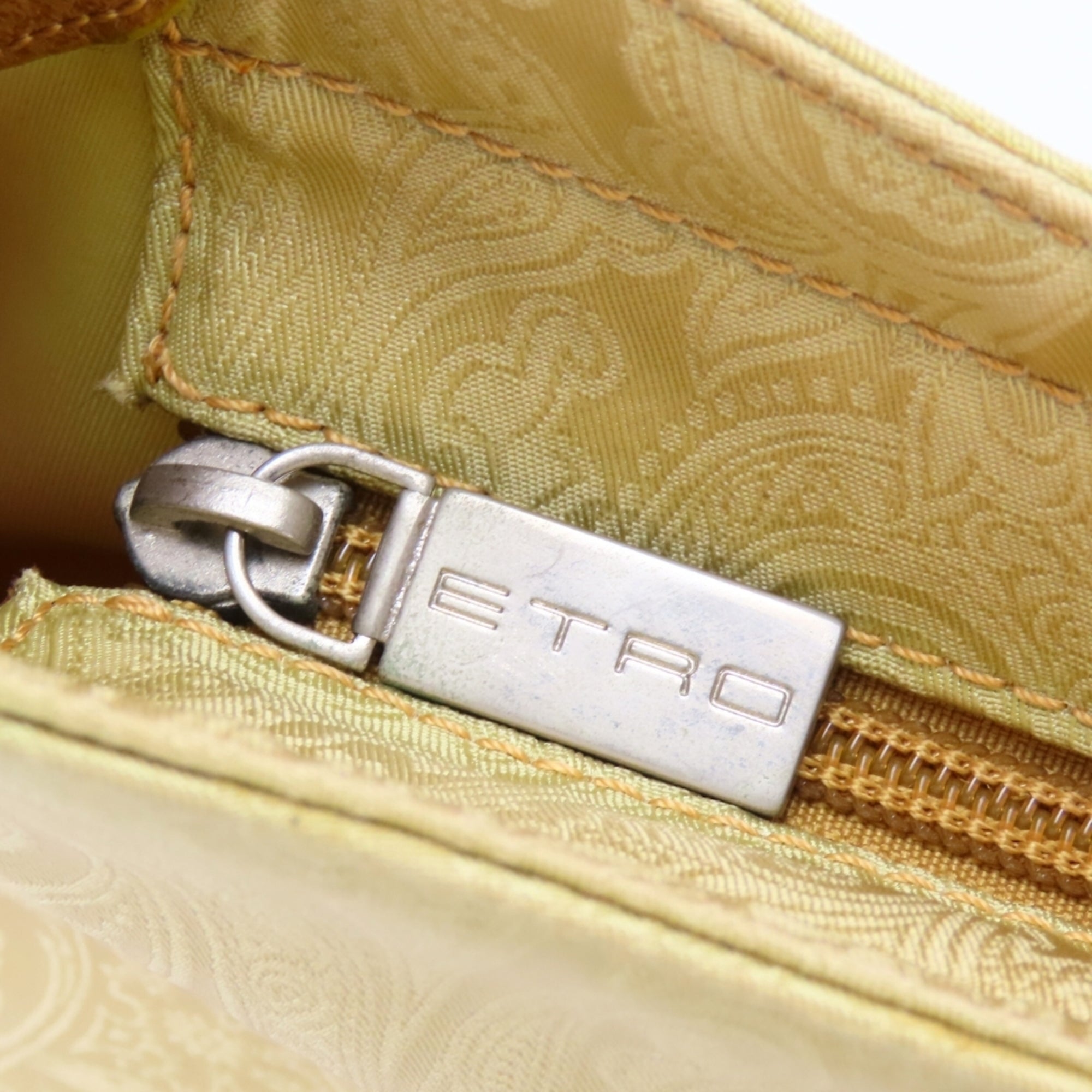 Etro Beige Brown Yellow Nylon Leather Shoulder Bag (Pre-Owned)
