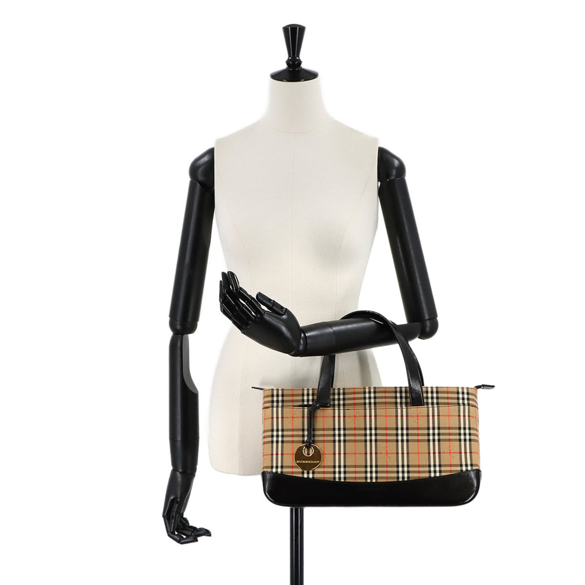 Burberry Beige Black Canvas Handbag (Pre-Owned)