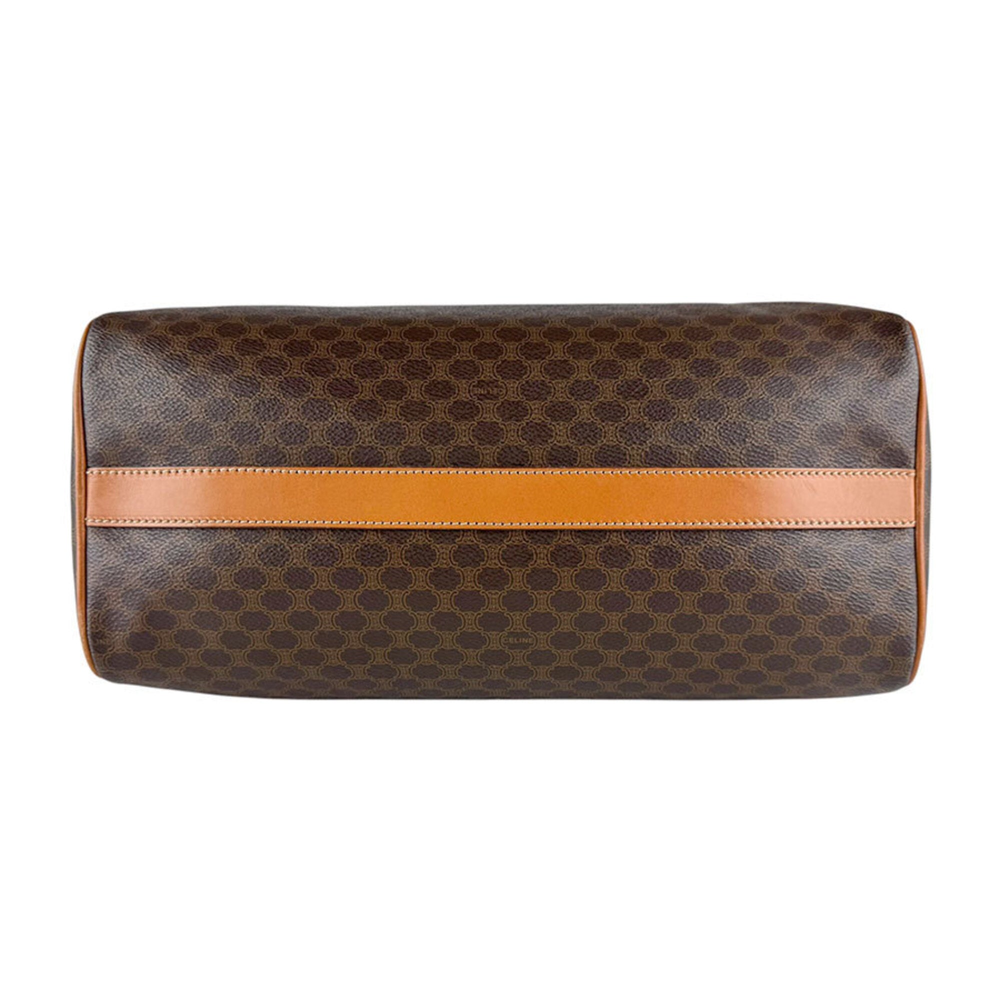 Celine Brown Coated Canvas Leather Boston Bag Handbag (Pre-Owned)