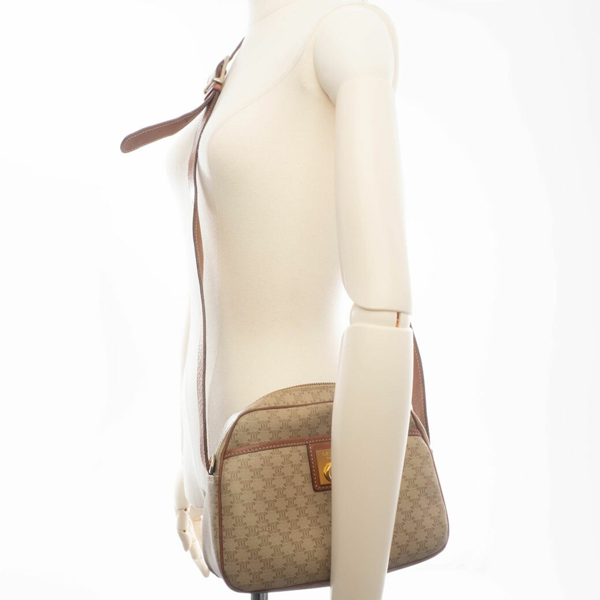 Celine Macadam Beige Brown Leather Pvc Shoulder Bag (Pre-Owned)