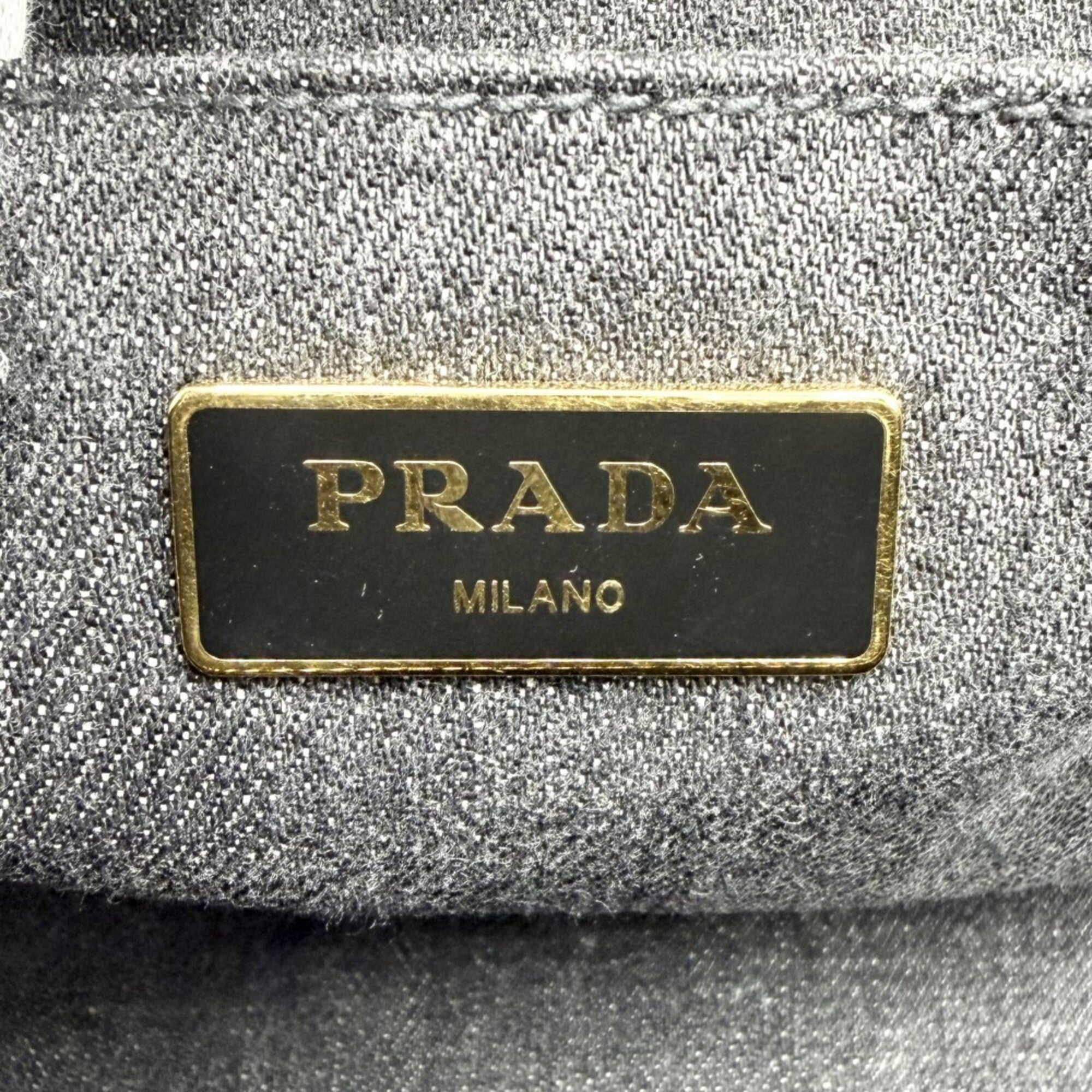Prada Canapa Black Canapa Handbag Shoulder Bag Tote Bag (Pre-Owned)