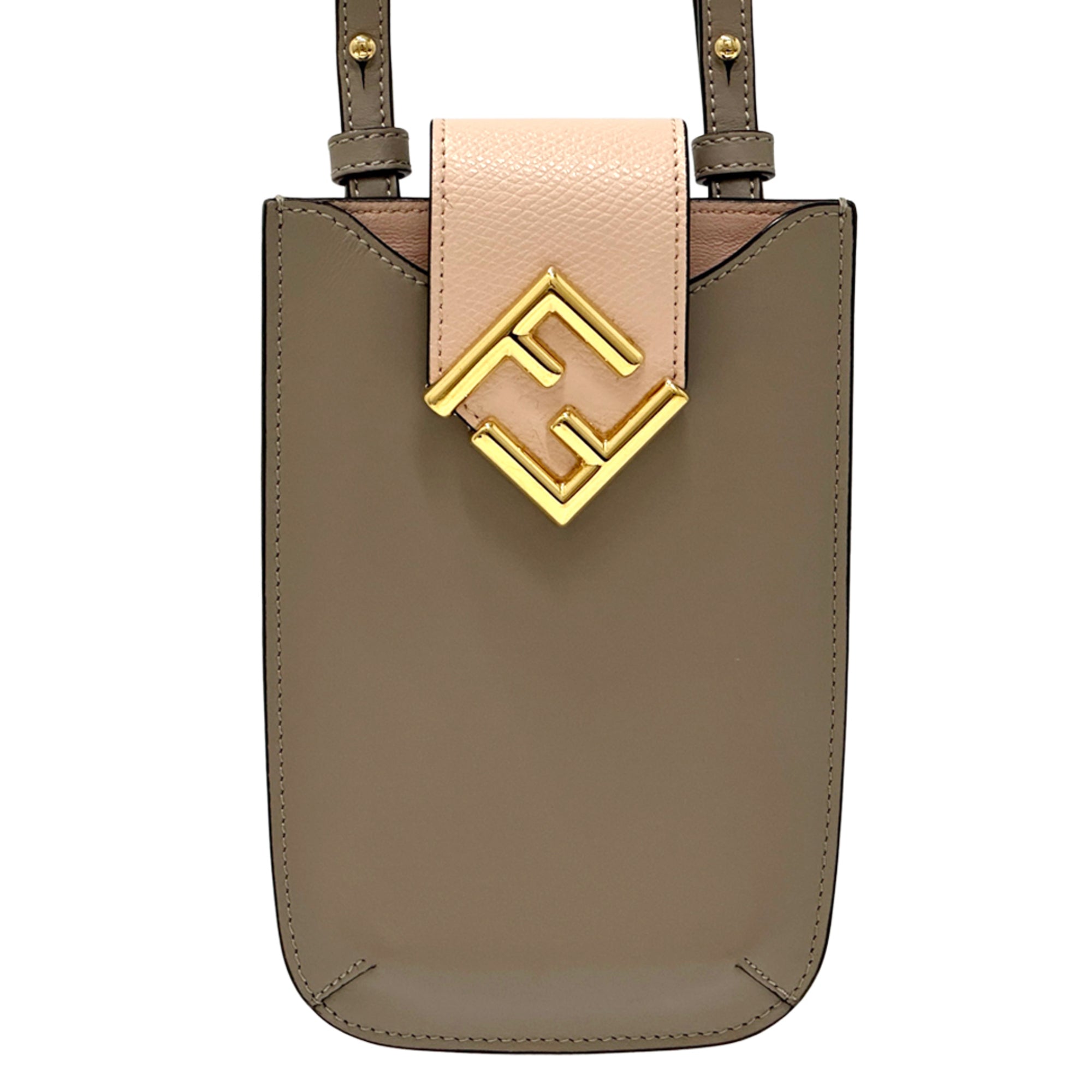 Fendi Grayish Pink Leather Handbag Pochette Pouch Shoulder Bag (Pre-Owned)
