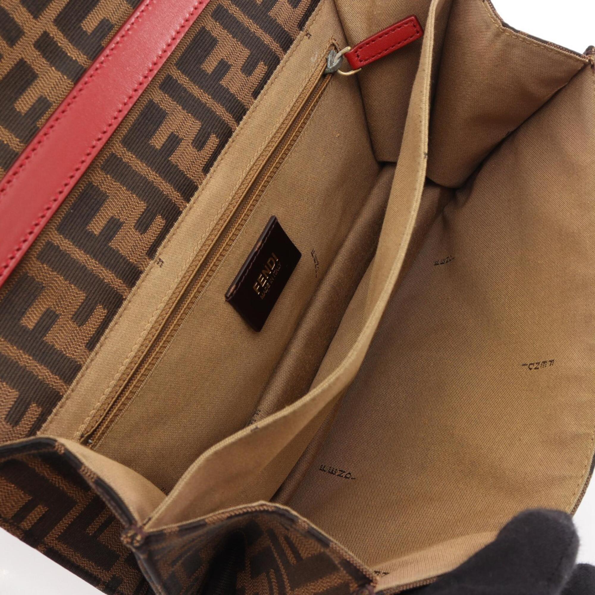 Fendi Black Brown Red Color Canvas Leather Handbag (Pre-Owned)