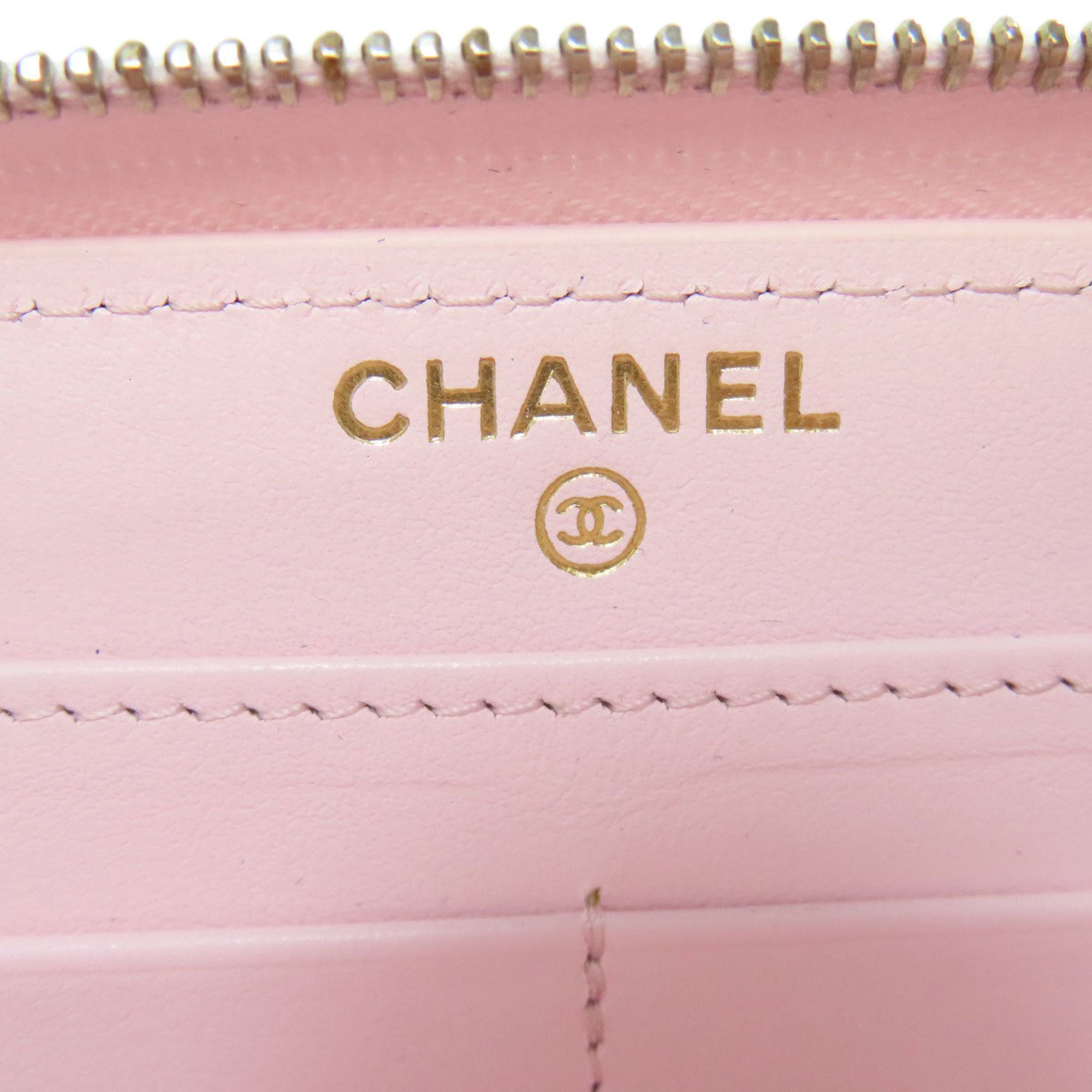 Chanel Pink Leather Long Wallet (Bi-Fold) (Pre-Owned)