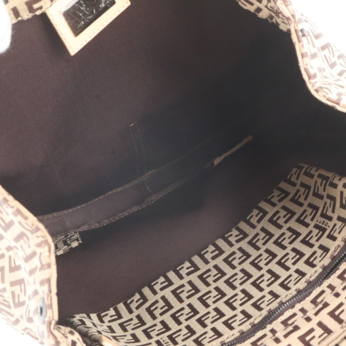 Fendi Brown Leather Canvas Backpack Shoulder Bag (Pre-Owned)
