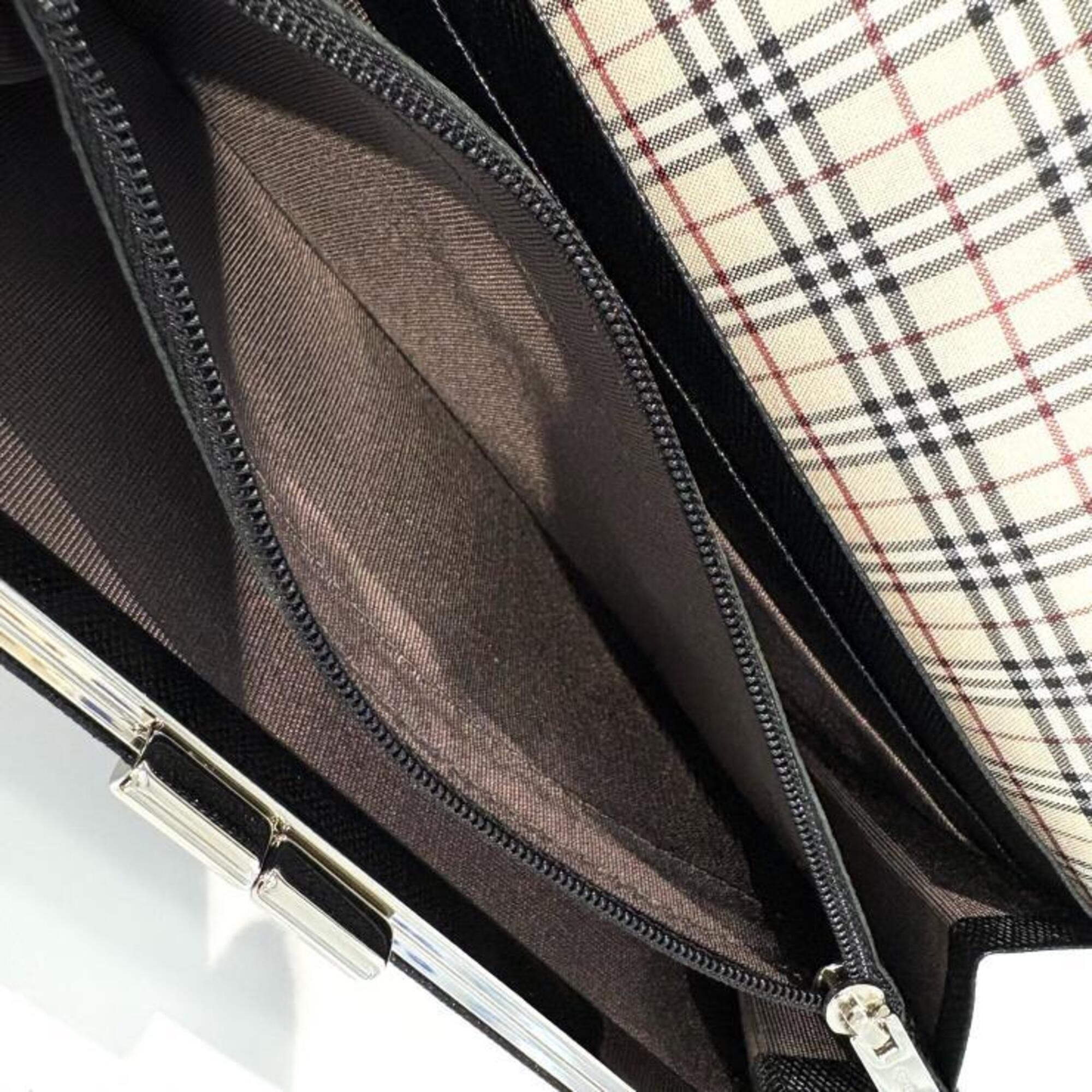 Burberry Black Brown Leather Canvas Long Wallet (Bi-Fold) (Pre-Owned)