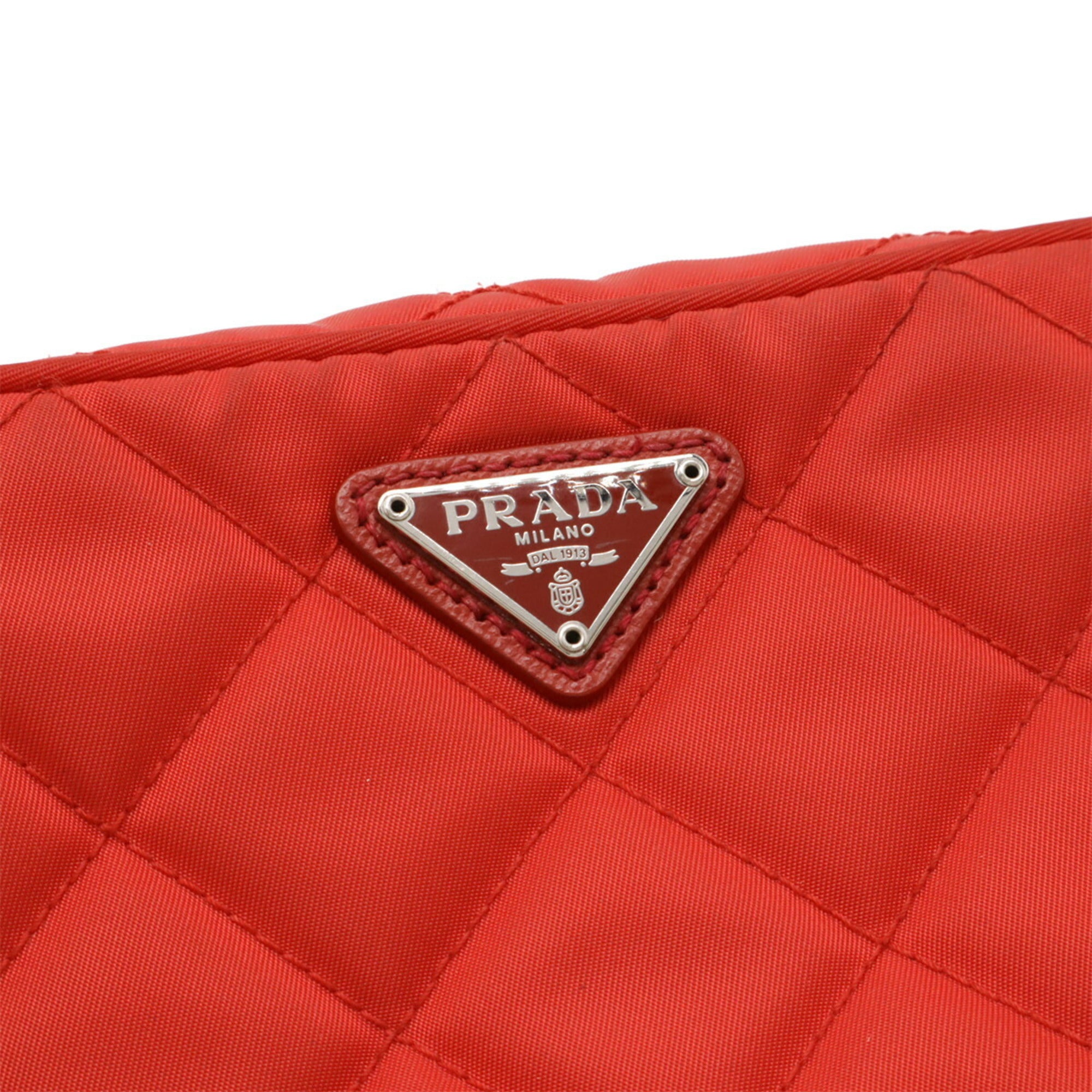 Prada Red Color Nylon Leather Clutch Bag Pochette Shoulder Bag (Pre-Owned)