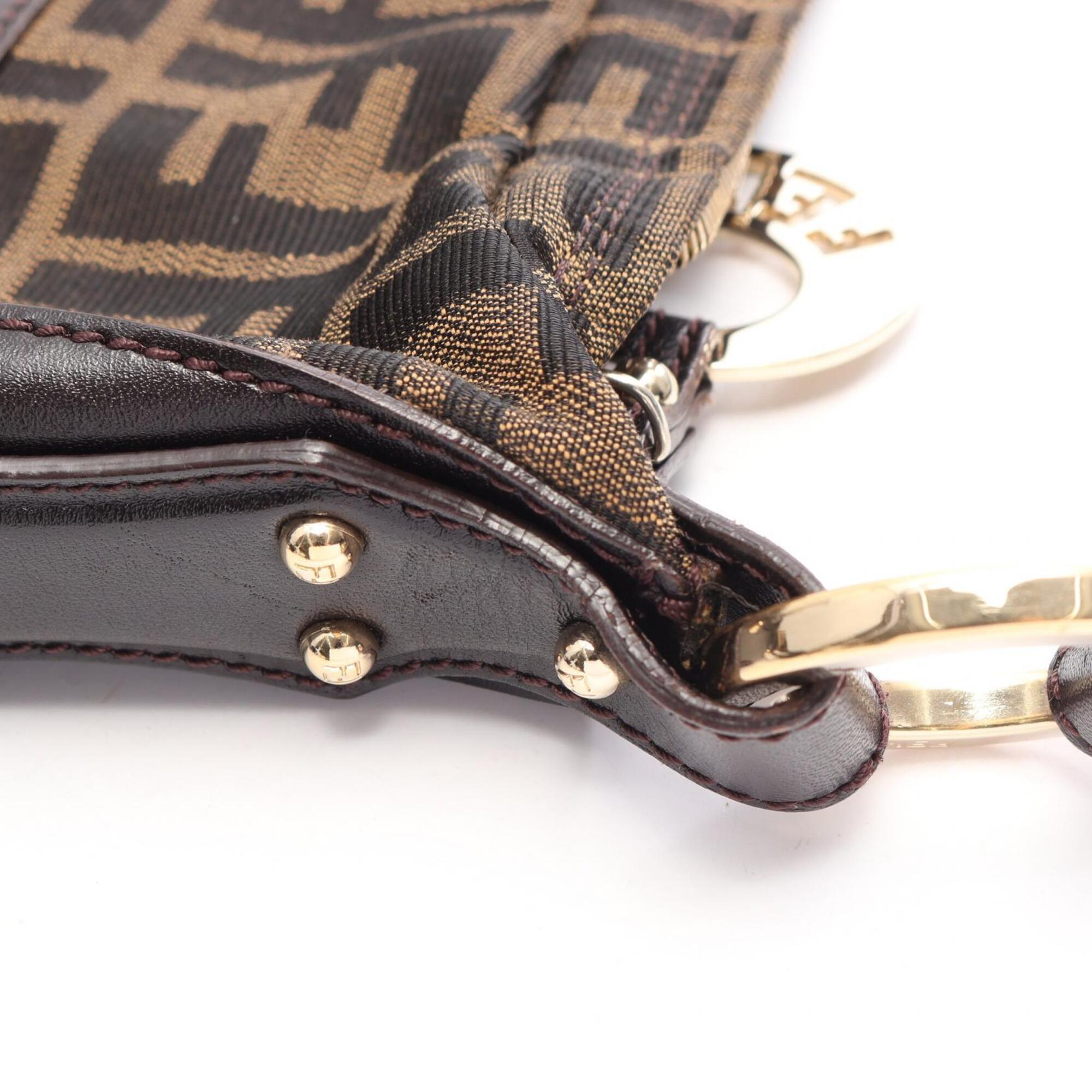 Fendi Black Brown Canvas Leather Handbag Shoulder Bag (Pre-Owned)