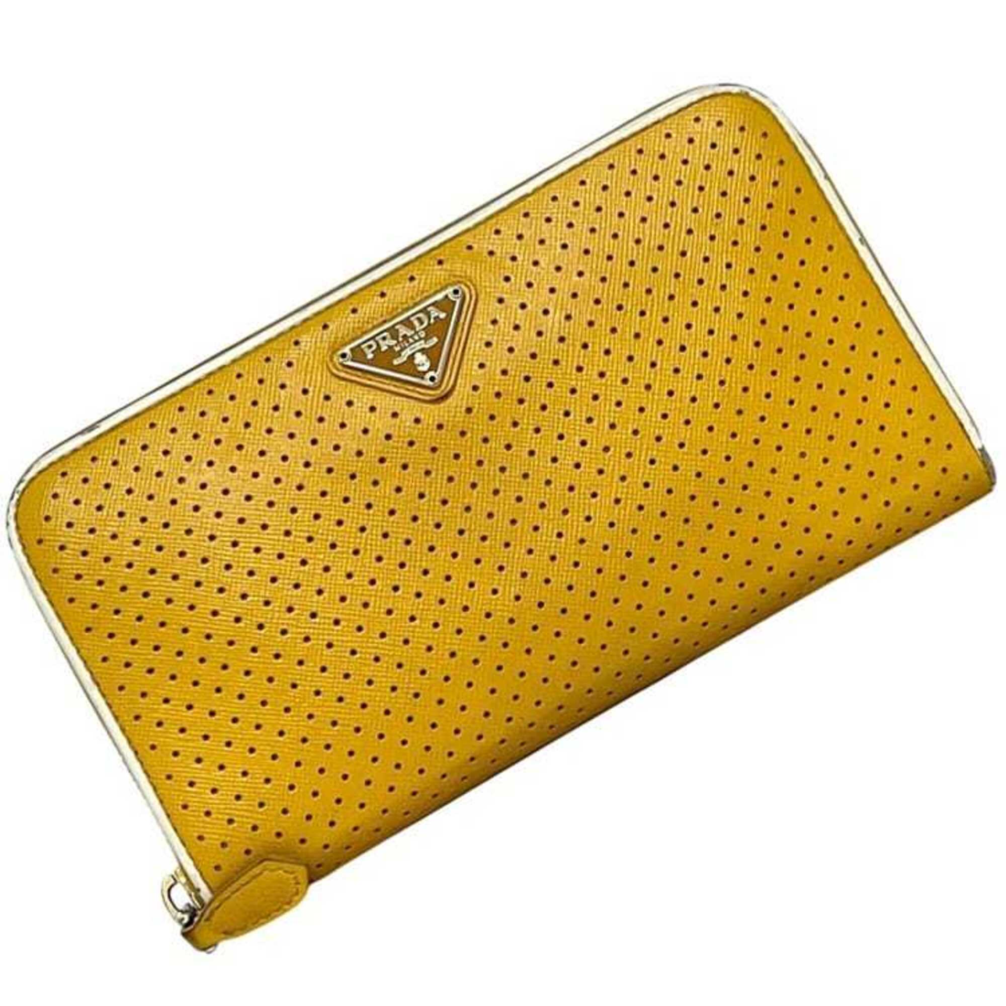 Prada Yellow Leather Long Wallet (Bi-Fold) (Pre-Owned)