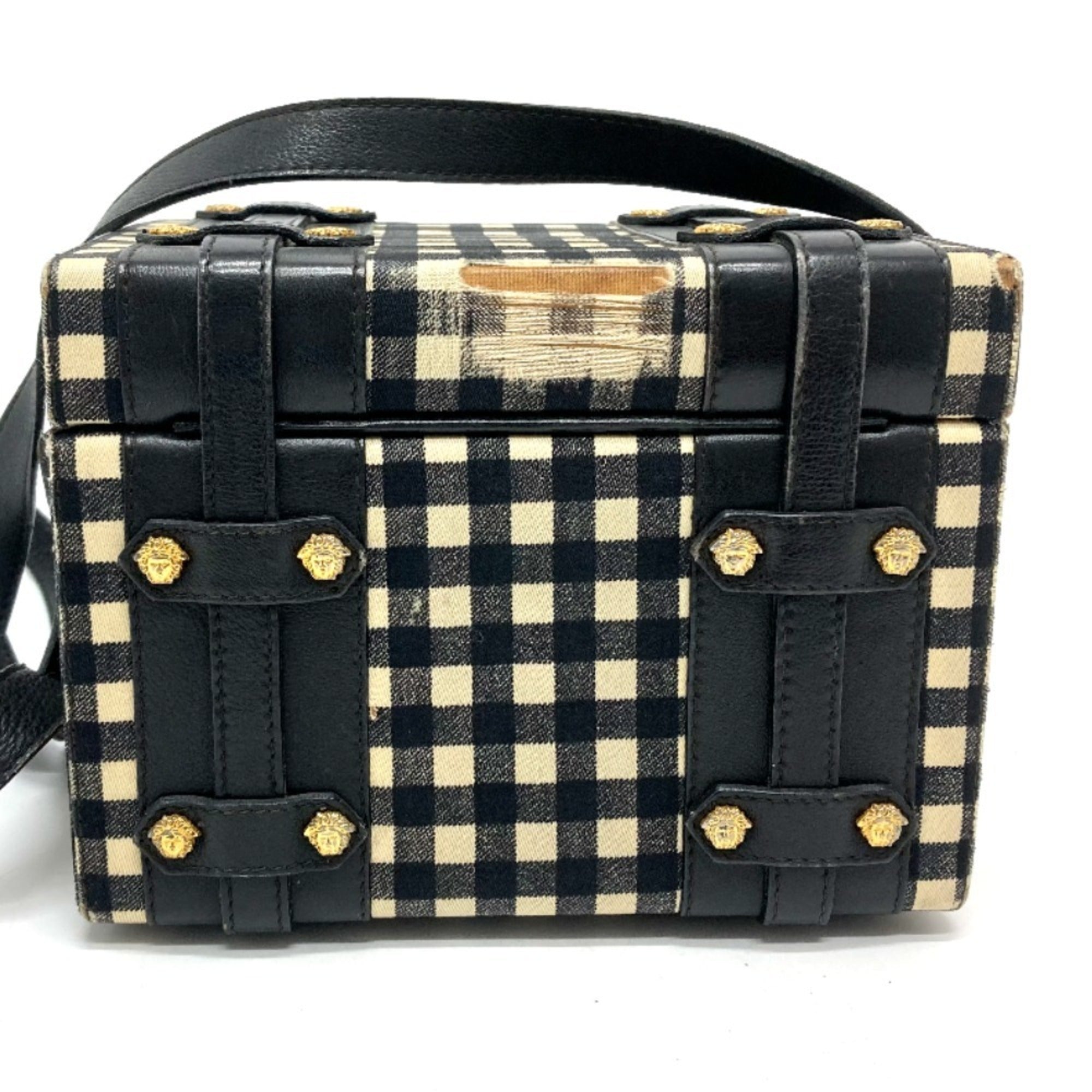 Versace Black White Yellow Leather Shoulder Bag (Pre-Owned)