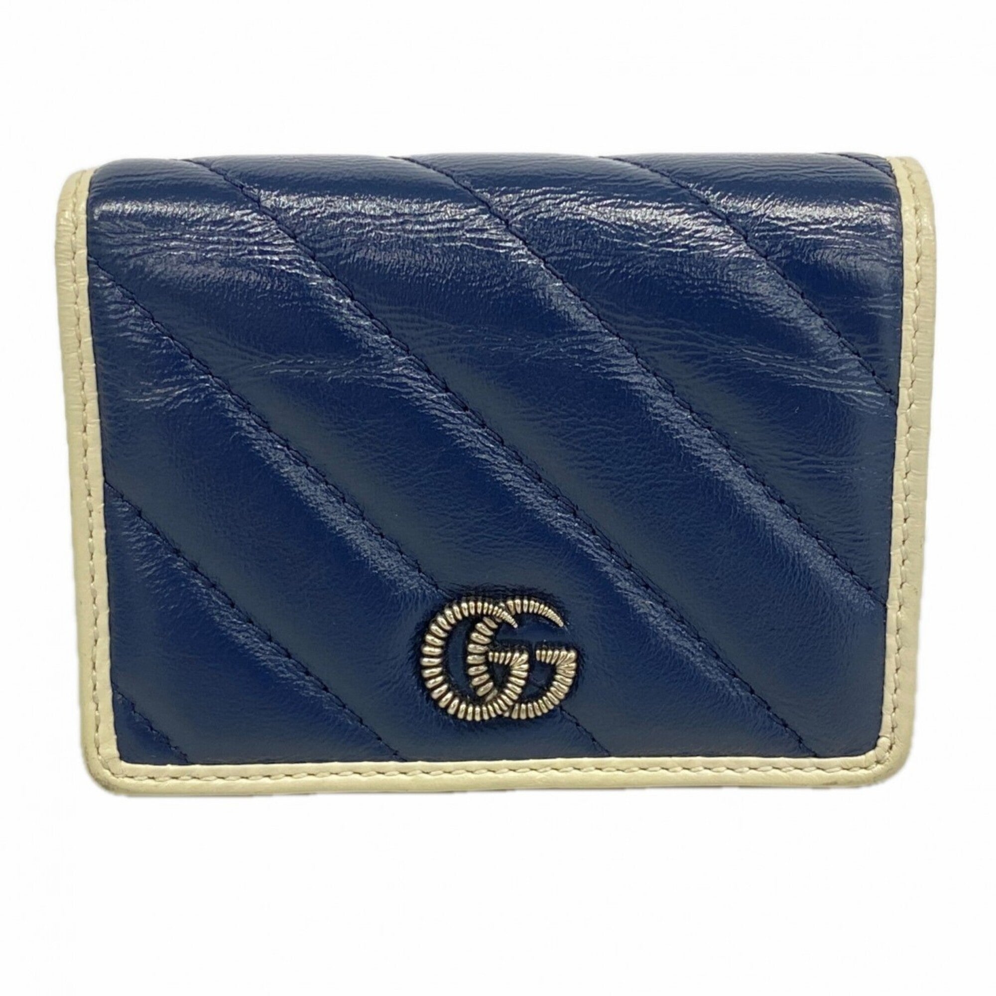 Gucci Navy White Leather Wallet (Bi-Fold) (Pre-Owned)