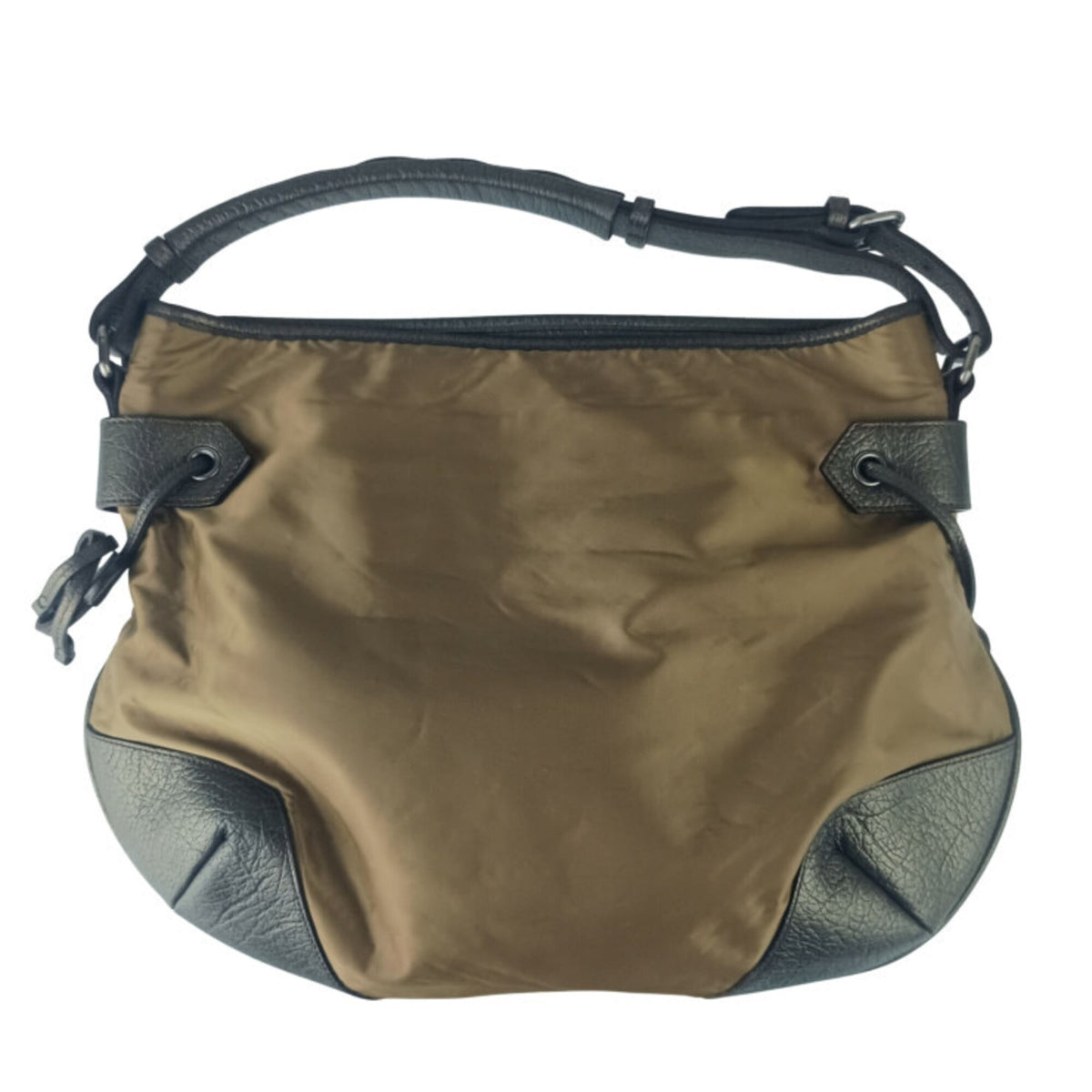Burberry Bronze Nylon Leather Handbag Shoulder Bag (Pre-Owned)