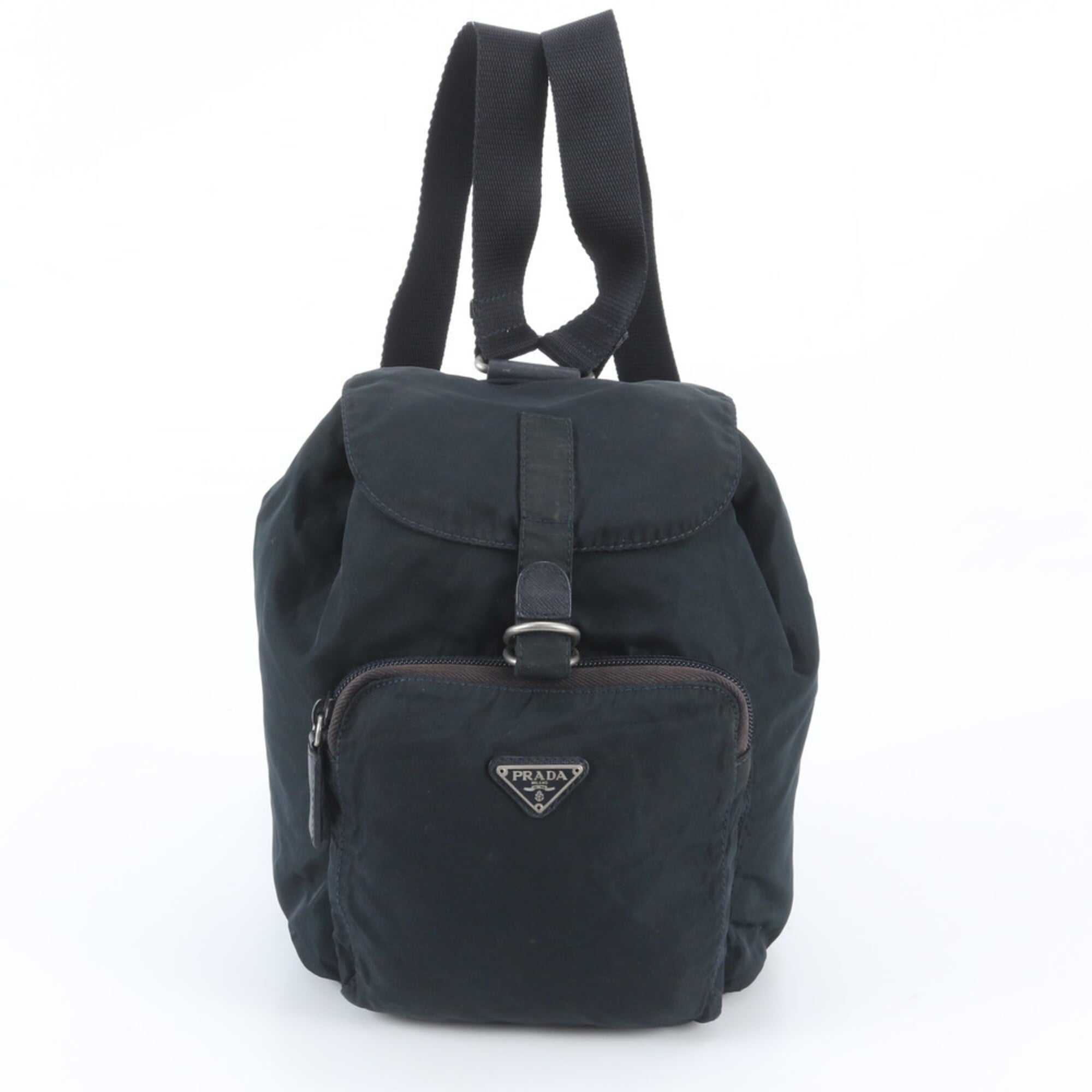 Prada Navy Black Nylon Leather Backpack (Pre-Owned)