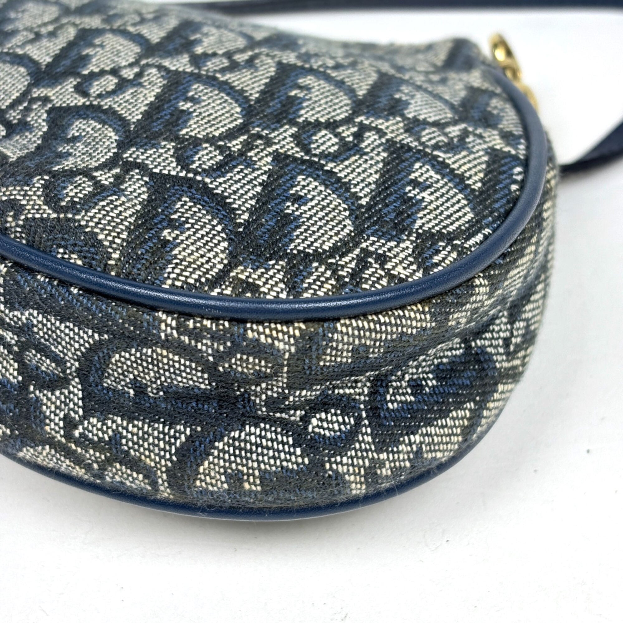 Christian Dior Navy Canvas Leather Saddle Bag Shoulder Bag (Pre-Owned)