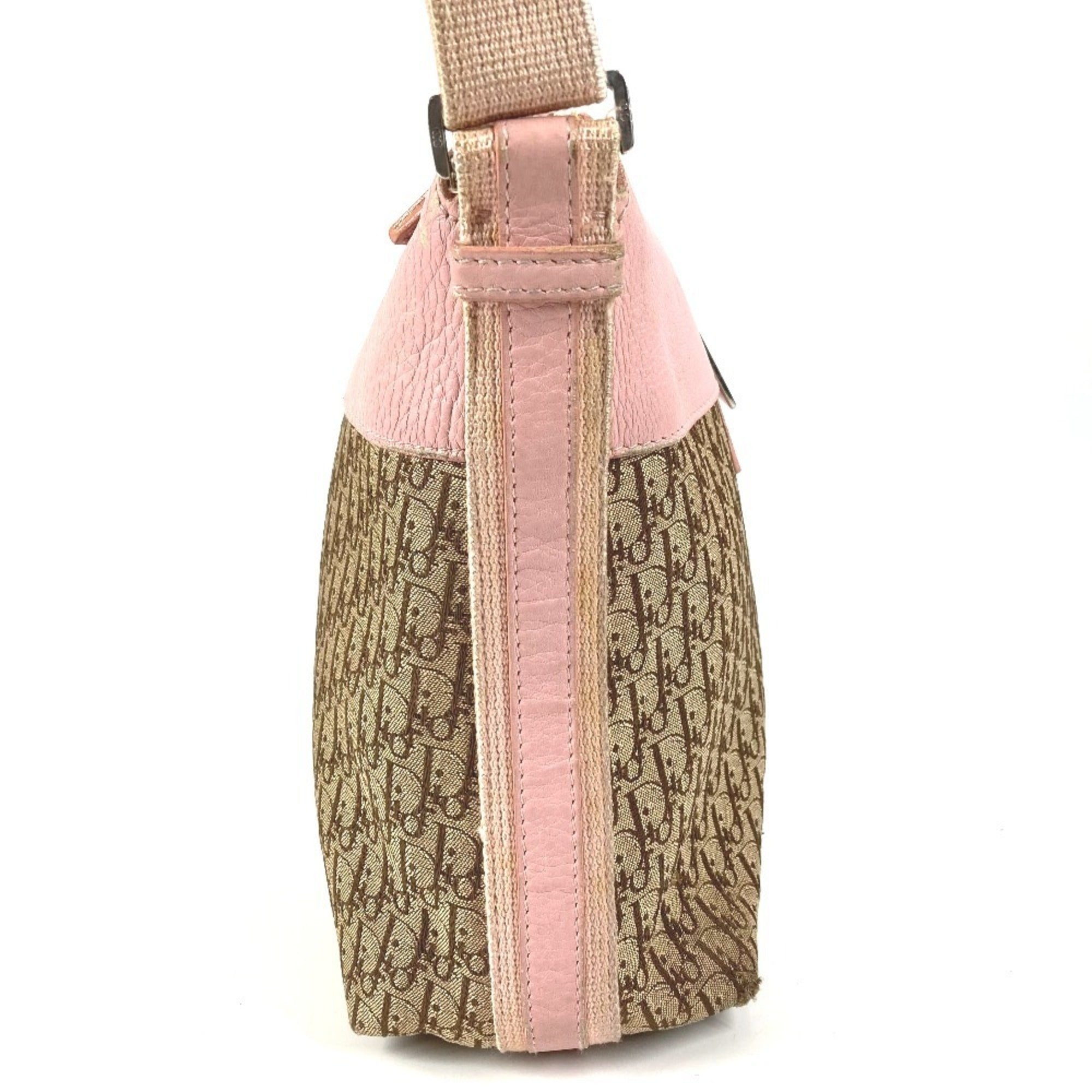 Christian Dior Trotter Beige Pink Leather Canvas Shoulder Bag (Pre-Owned)