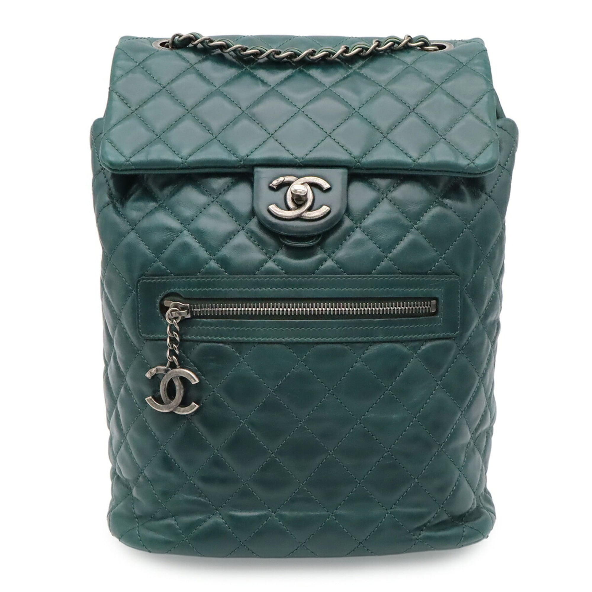 Chanel Matelasse Dark Green Leather Backpack (Pre-Owned)