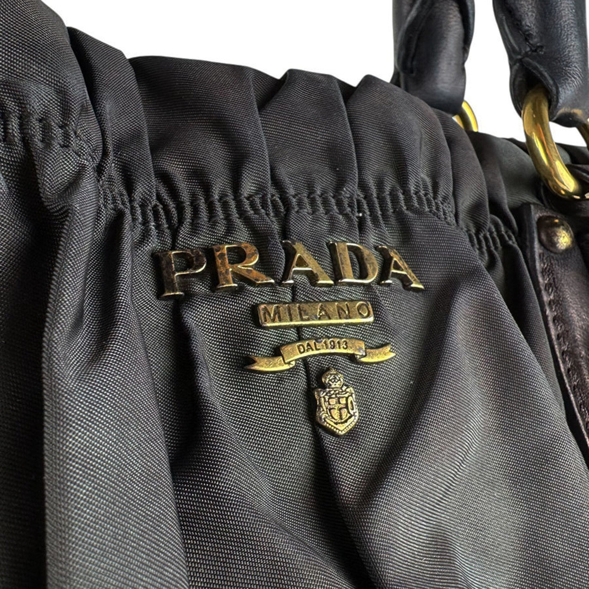Prada Black Green Nylon Leather Handbag Shoulder Bag (Pre-Owned)