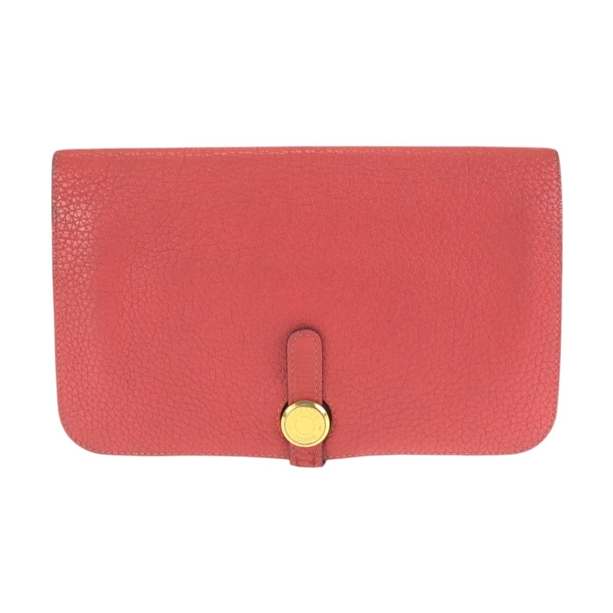 Hermes Red Color Togo Leather Long Wallet (Bi-Fold) (Pre-Owned)