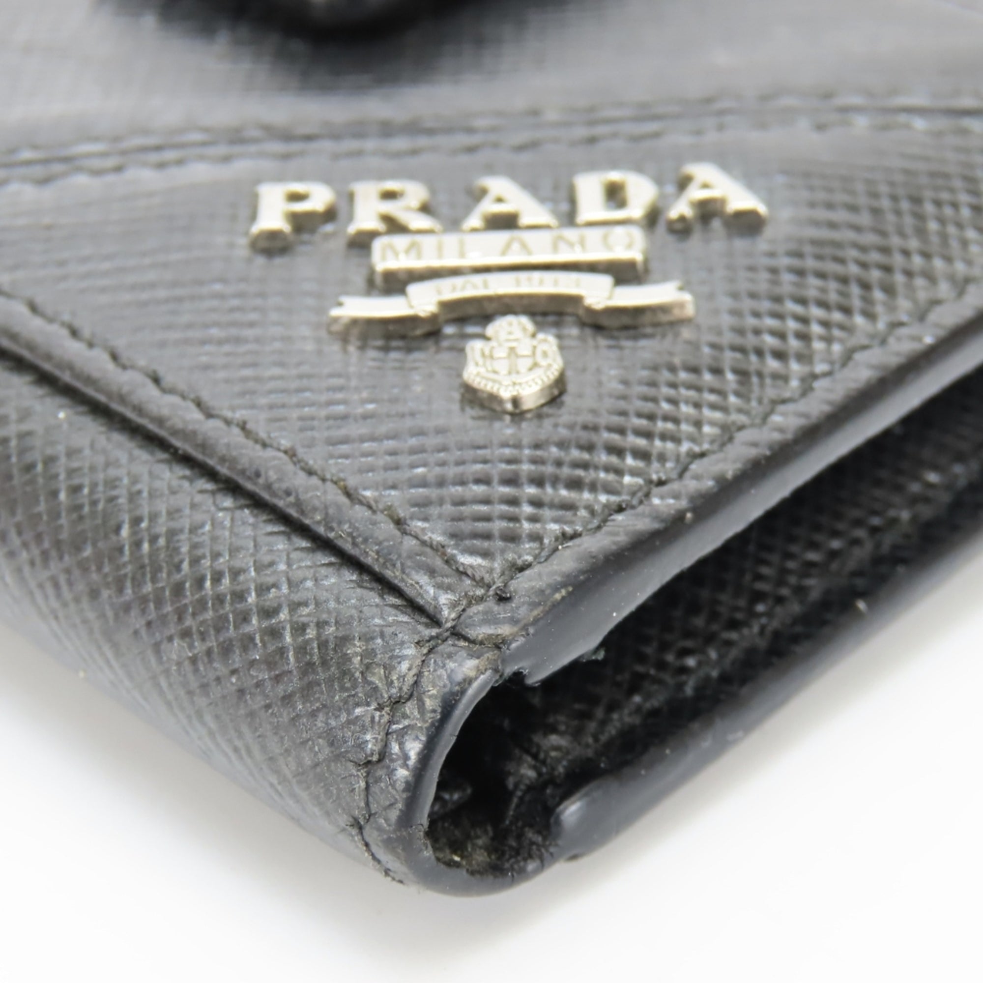 Prada Black Metallic Gray Leather Bill Wallet (Bi-Fold) (Pre-Owned)