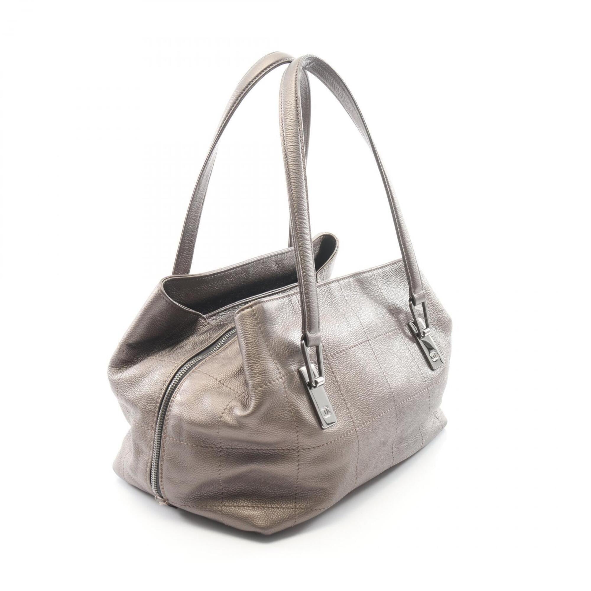 Chanel Gray Grained Calfskin Handbag Tote Bag (Pre-Owned)