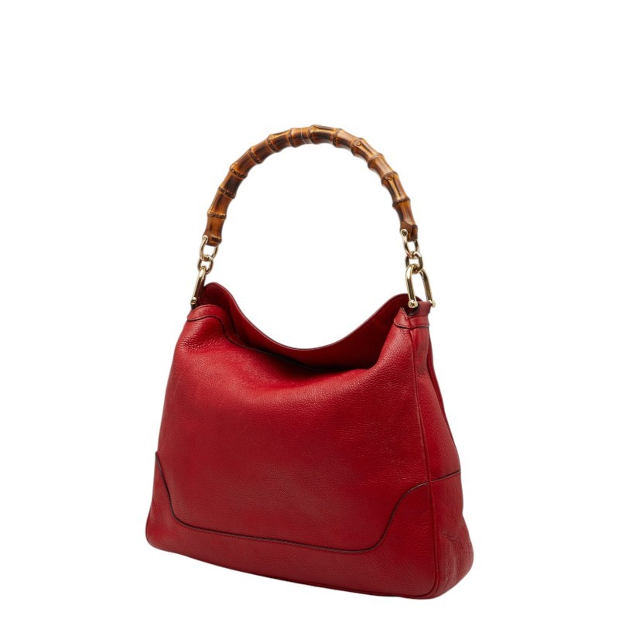 Gucci Bamboo Red Color Leather Handbag Shoulder Bag (Pre-Owned)