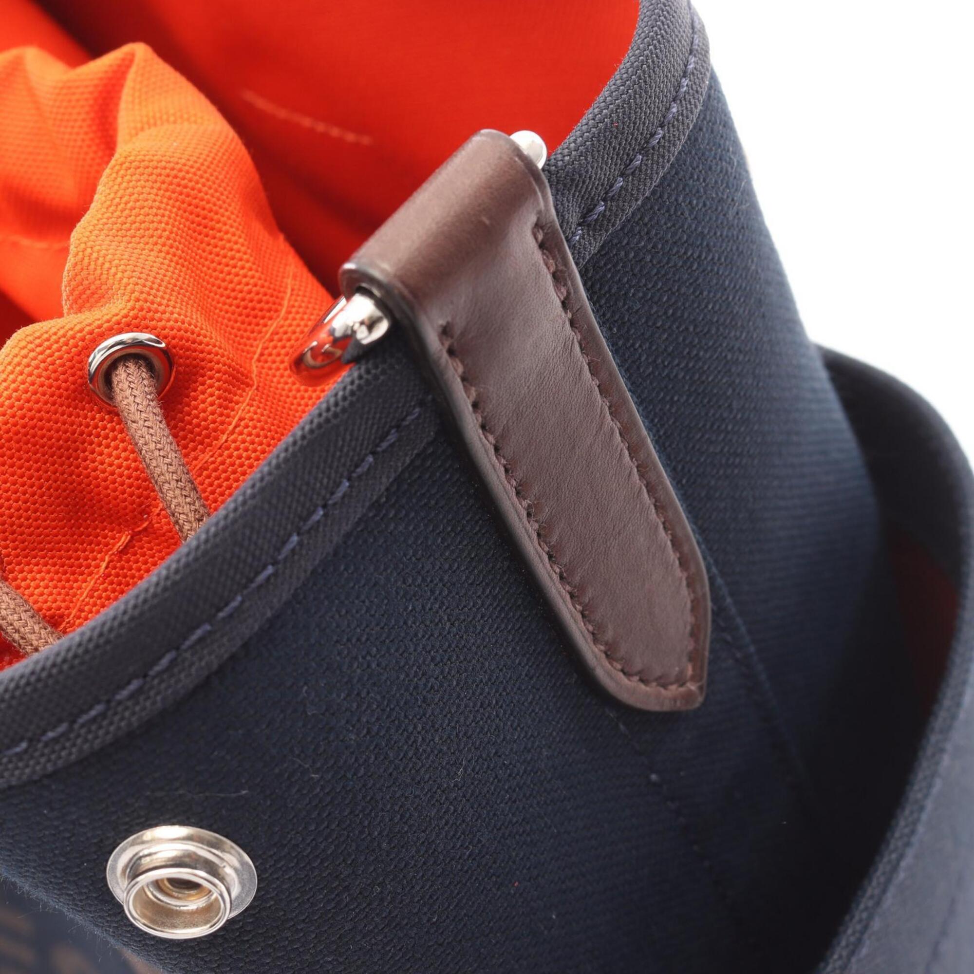 Hermes Brown Navy Canvas Toile Chevron Handbag Tote Bag (Pre-Owned)
