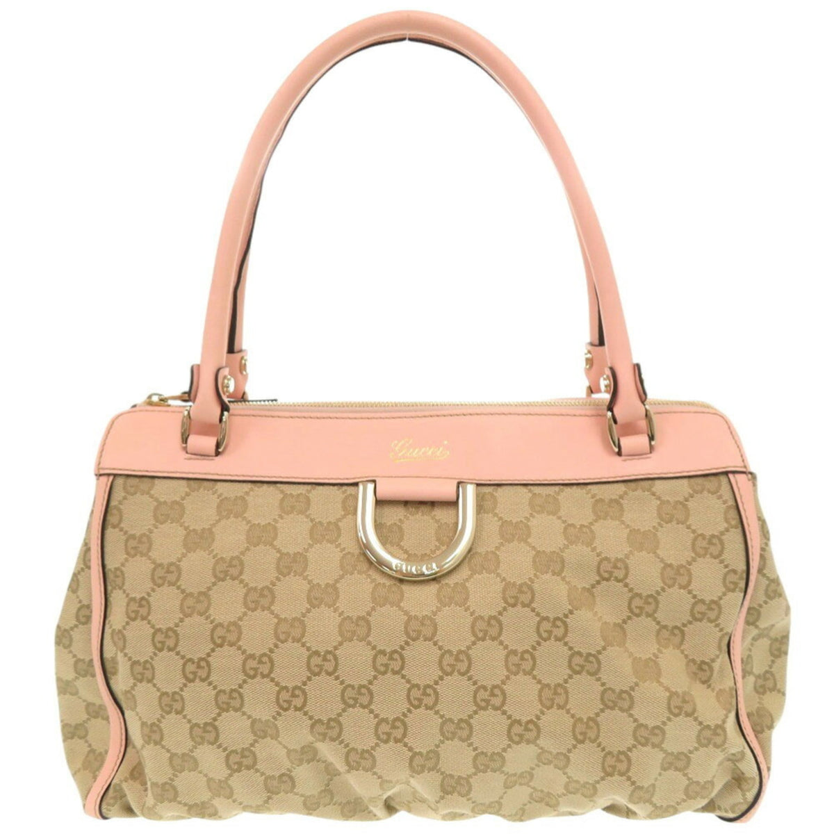 Gucci Beige Pink Gg Canvas Leather Handbag Tote Bag (Pre-Owned)