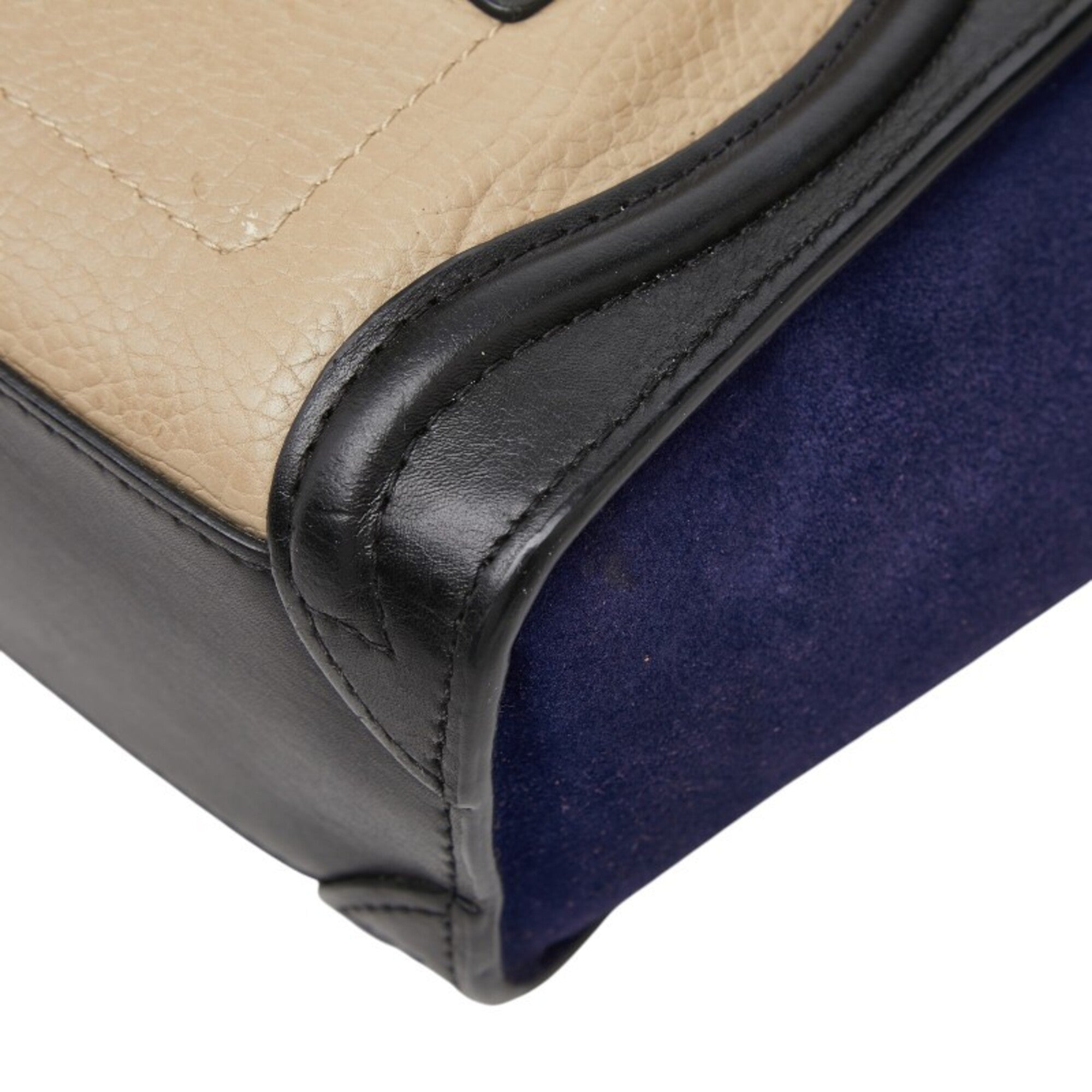 Celine Beige Black Navy Suede Leather Handbag (Pre-Owned)