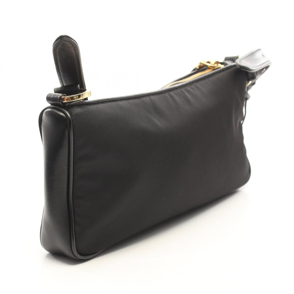 Prada Black Nylon Leather Handbag Shoulder Bag (Pre-Owned)
