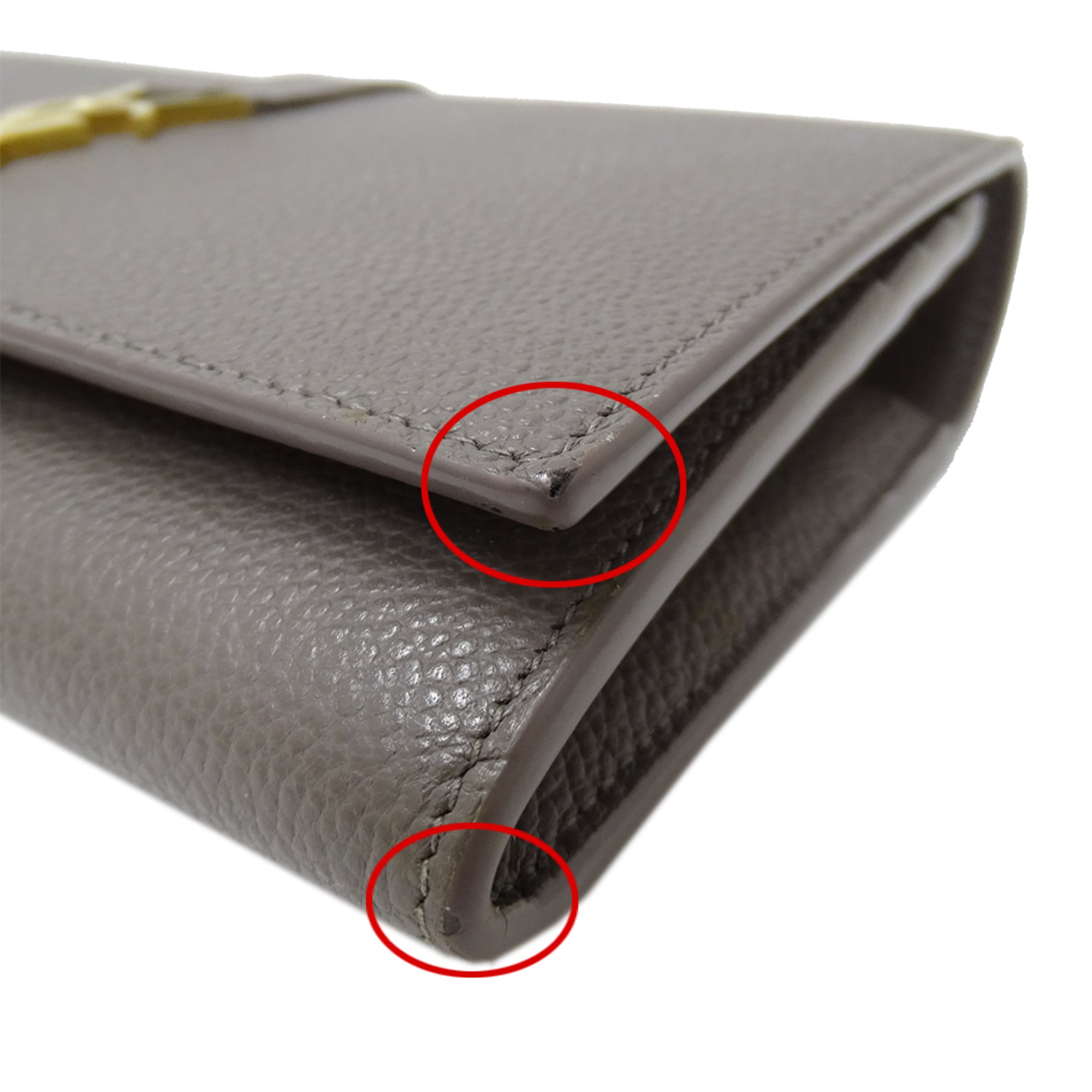 Saint Laurent Gray Leather Long Wallet (Bi-Fold) (Pre-Owned)