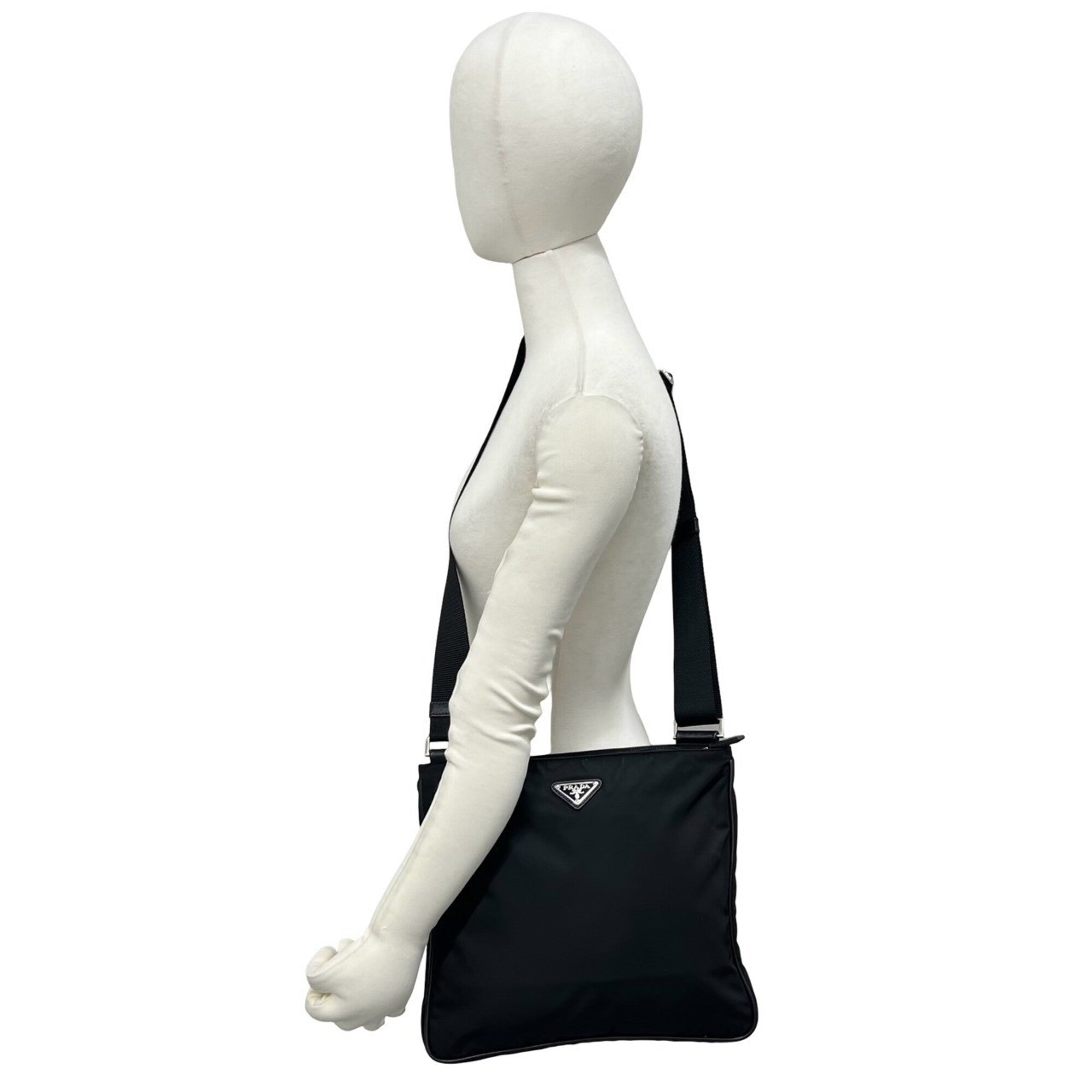 Prada Black Nylon Leather Shoulder Bag Tote Bag (Pre-Owned)