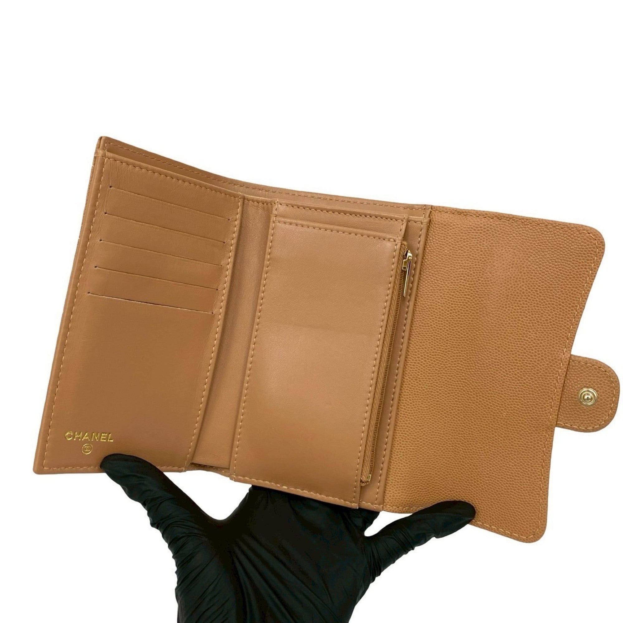 Chanel Beige Grained Calfskin Wallet (Tri-Fold) (Pre-Owned)