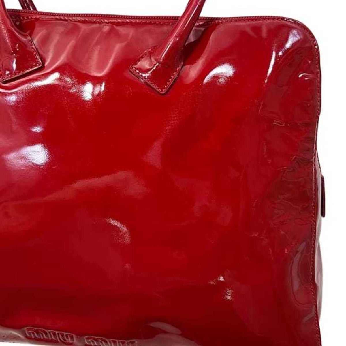 Miu Miu Red Color Leather Boston Bag Tote Bag (Pre-Owned)