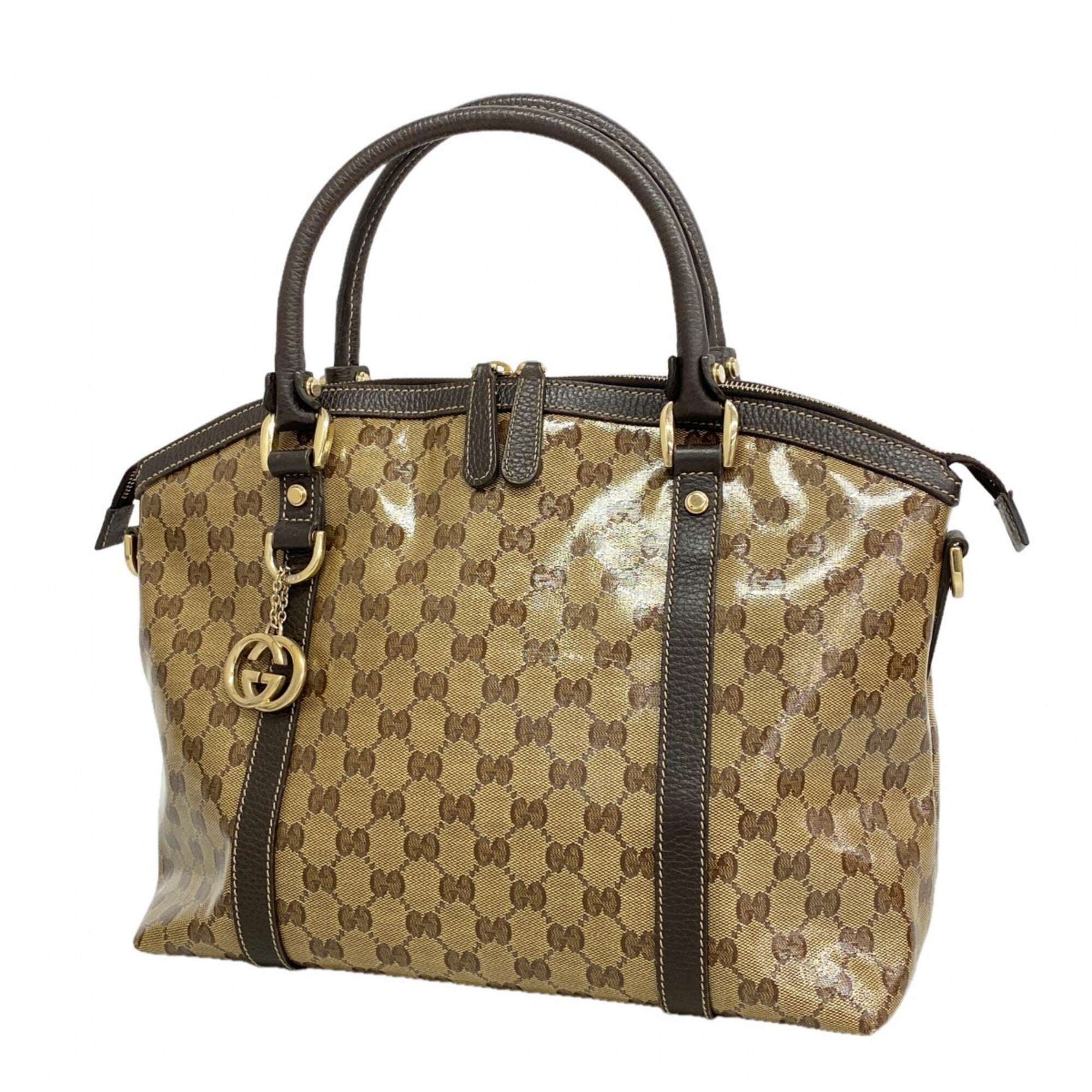 Gucci Beige Brown Coated Canvas Handbag (Pre-Owned)