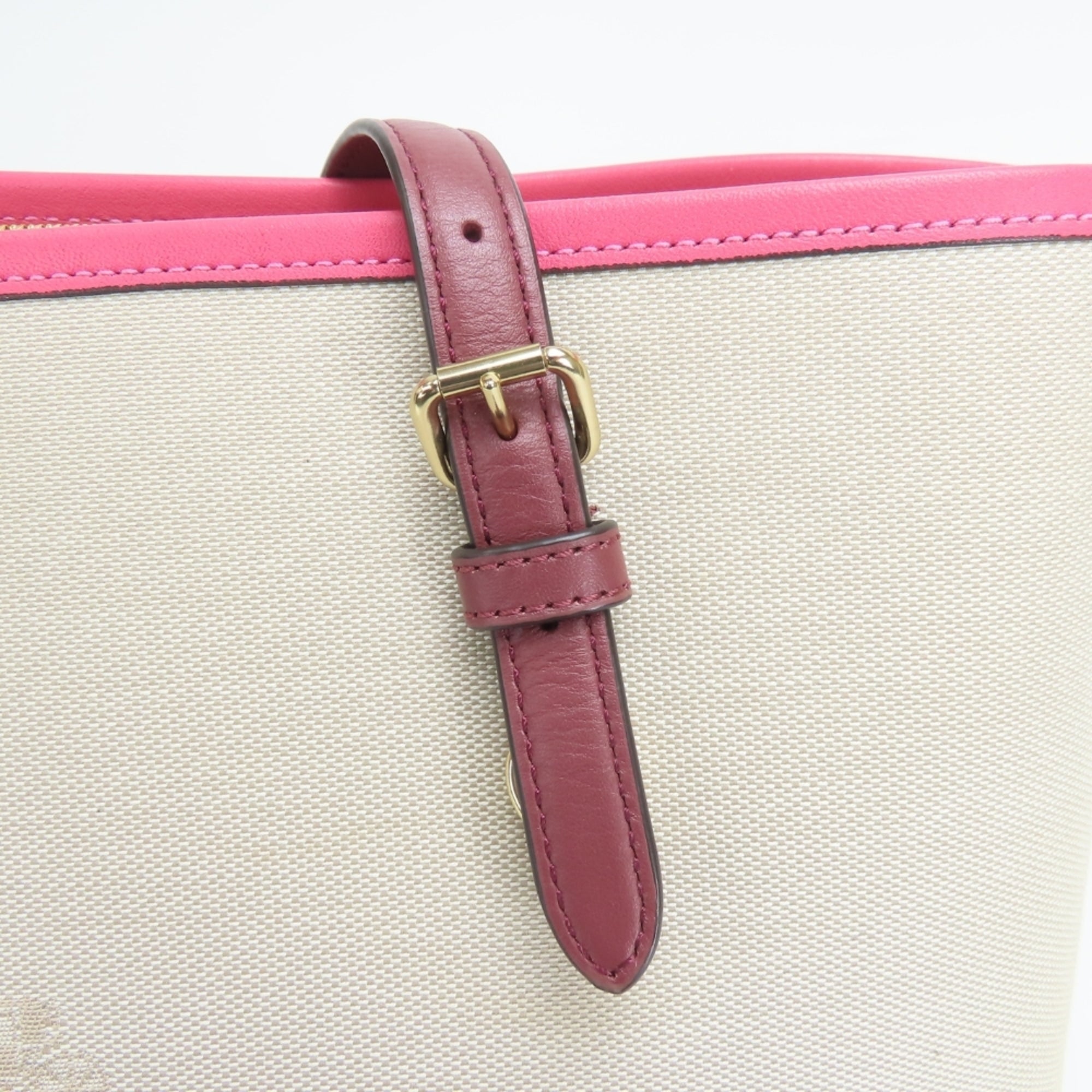 Coach Beige Multi-Color Canvas Leather Tote Bag (Pre-Owned)