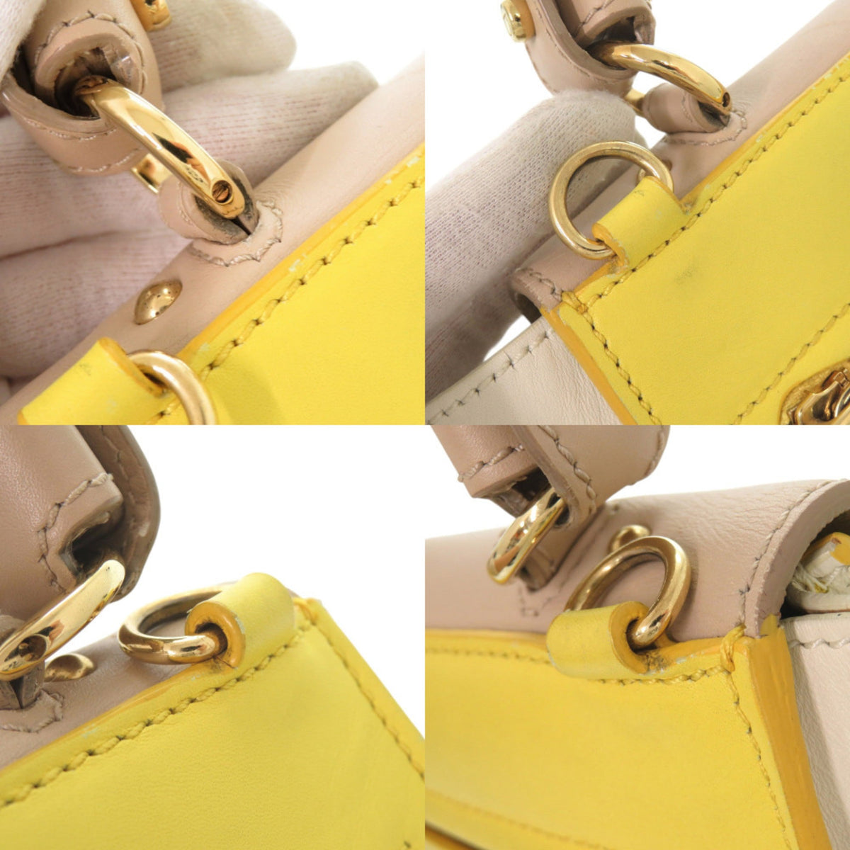 Salvatore Ferragamo Beige Multi-Color White Yellow Leather Handbag Shoulder Bag (Pre-Owned)