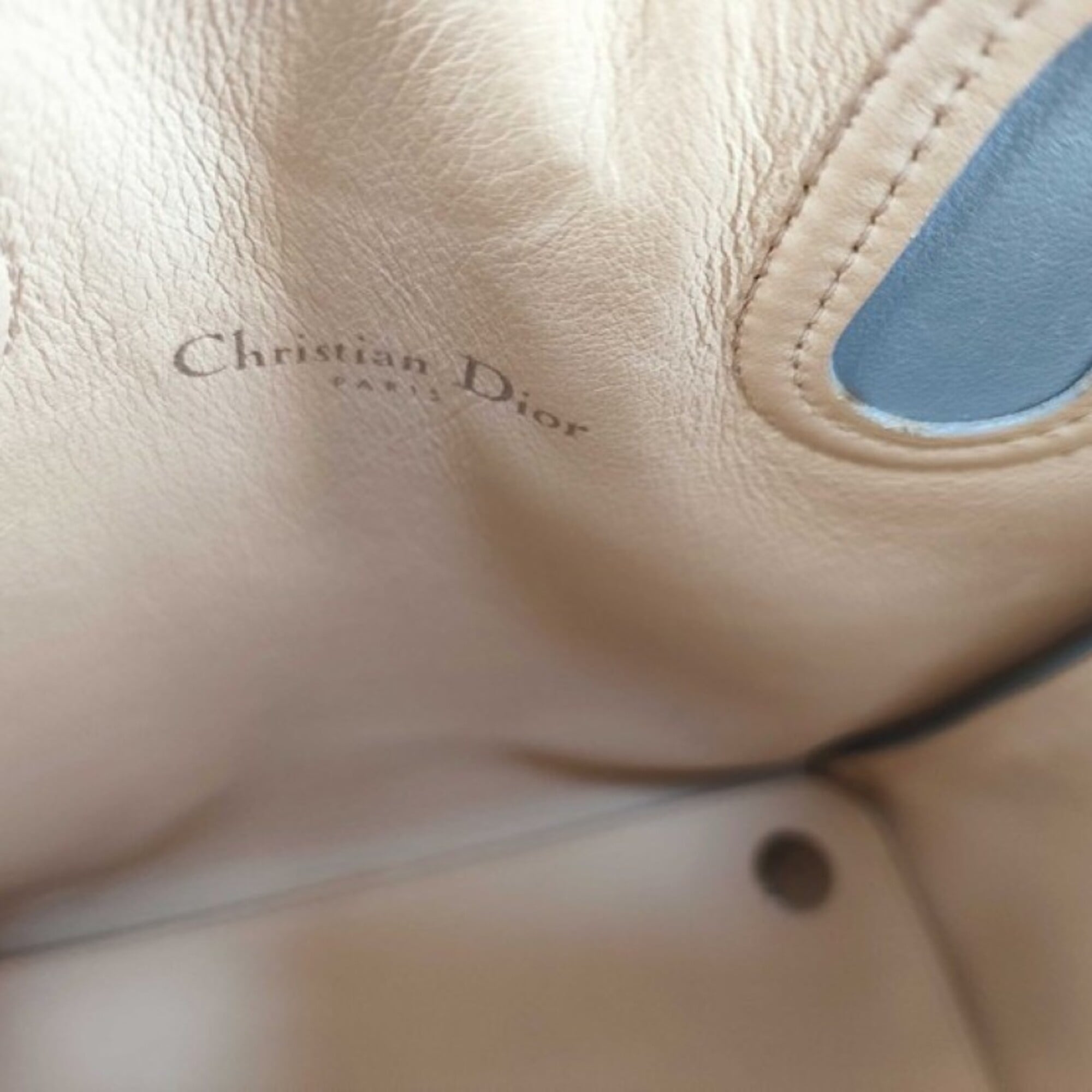 Christian Dior Beige Blue Leather Handbag Shoulder Bag (Pre-Owned)