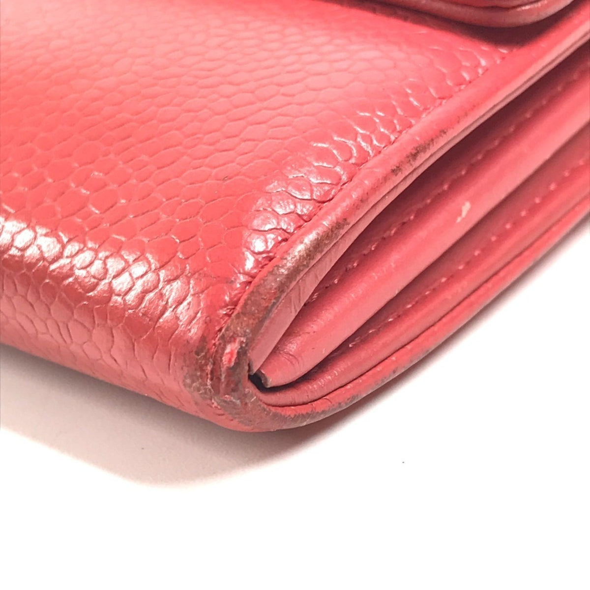 Chanel Red Color Grained Calfskin Long Wallet (Bi-Fold) (Pre-Owned)