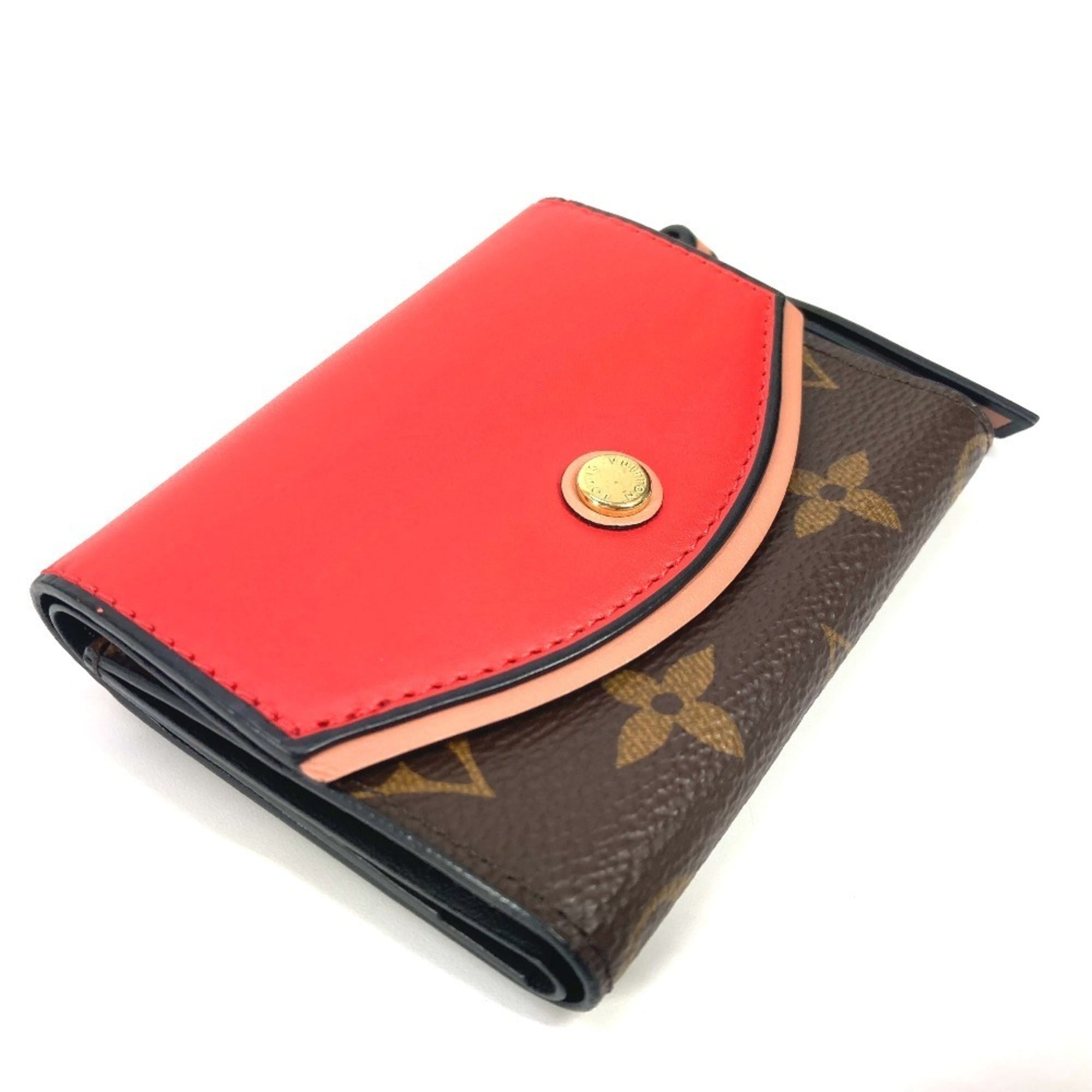 Louis Vuitton Brown Monogram Red Color Monogram Leather Wallet (Tri-Fold) (Pre-Owned)