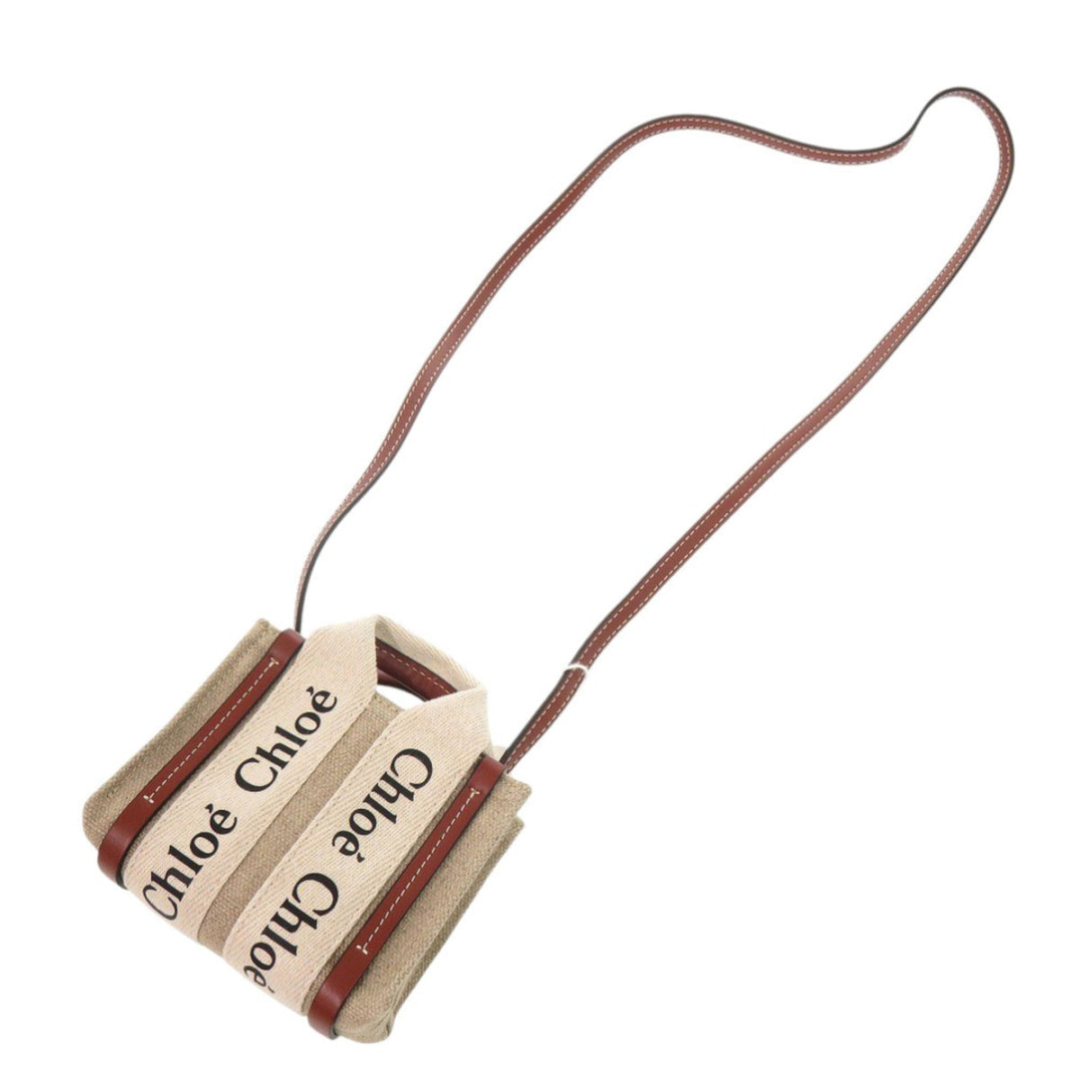 Chloé Beige Brown Leather Canvas Shoulder Bag (Pre-Owned)
