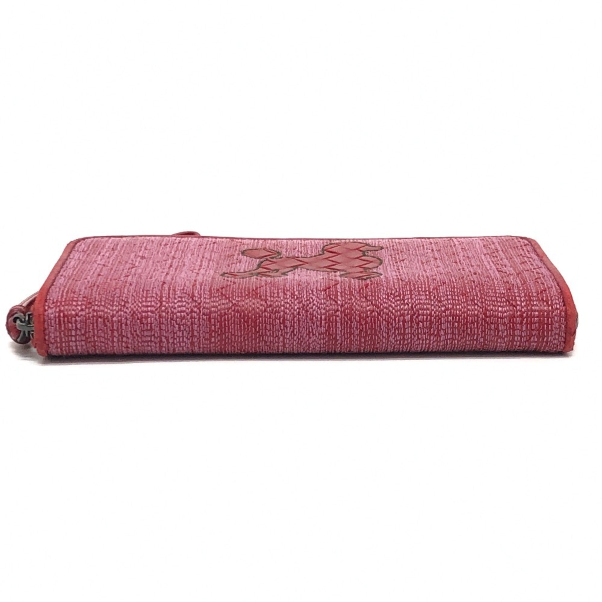 Bottega Veneta Intrecciato Red Color Leather Canvas Long Wallet (Bi-Fold) (Pre-Owned)