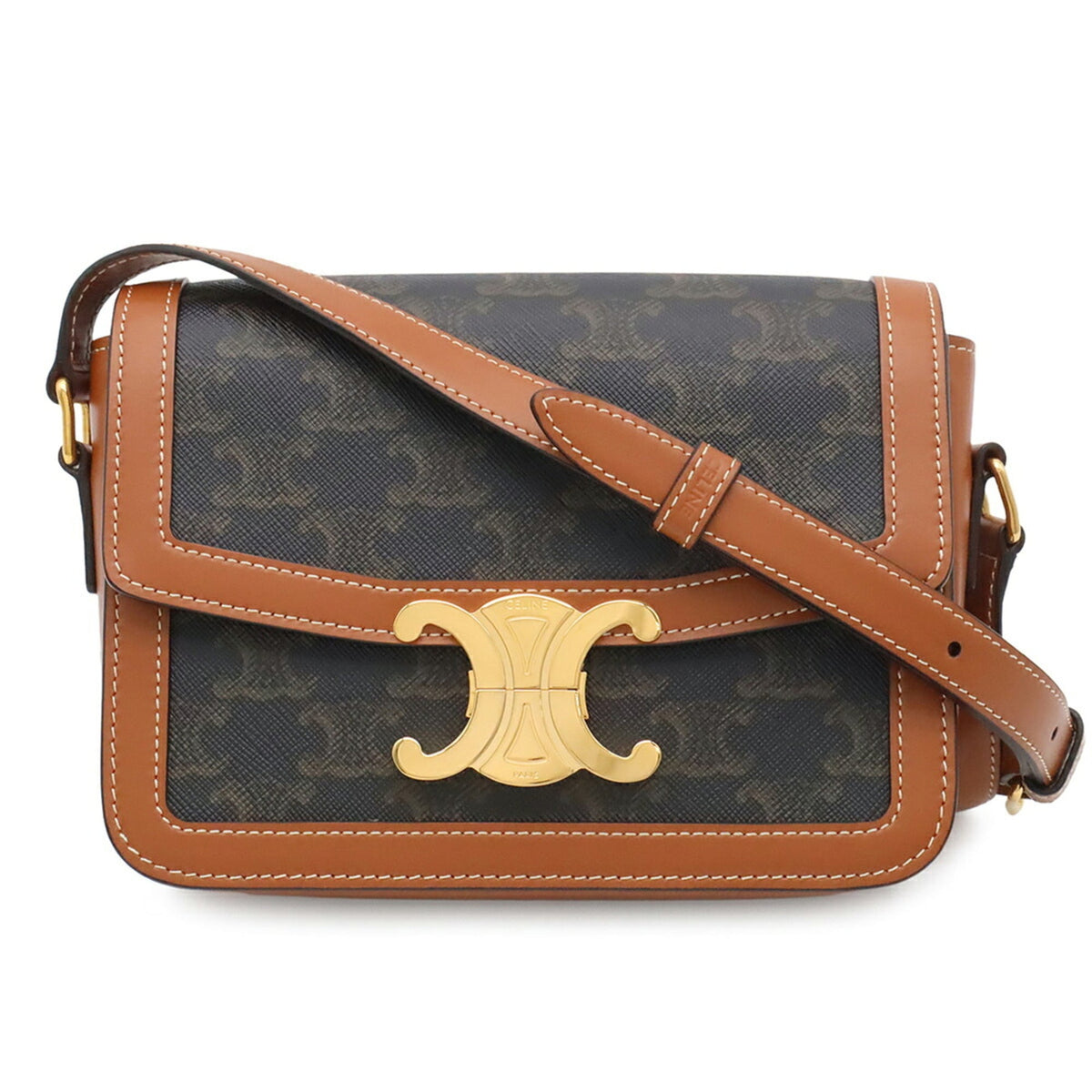 Celine Brown Canvas Leather Pochette Shoulder Bag (Pre-Owned)
