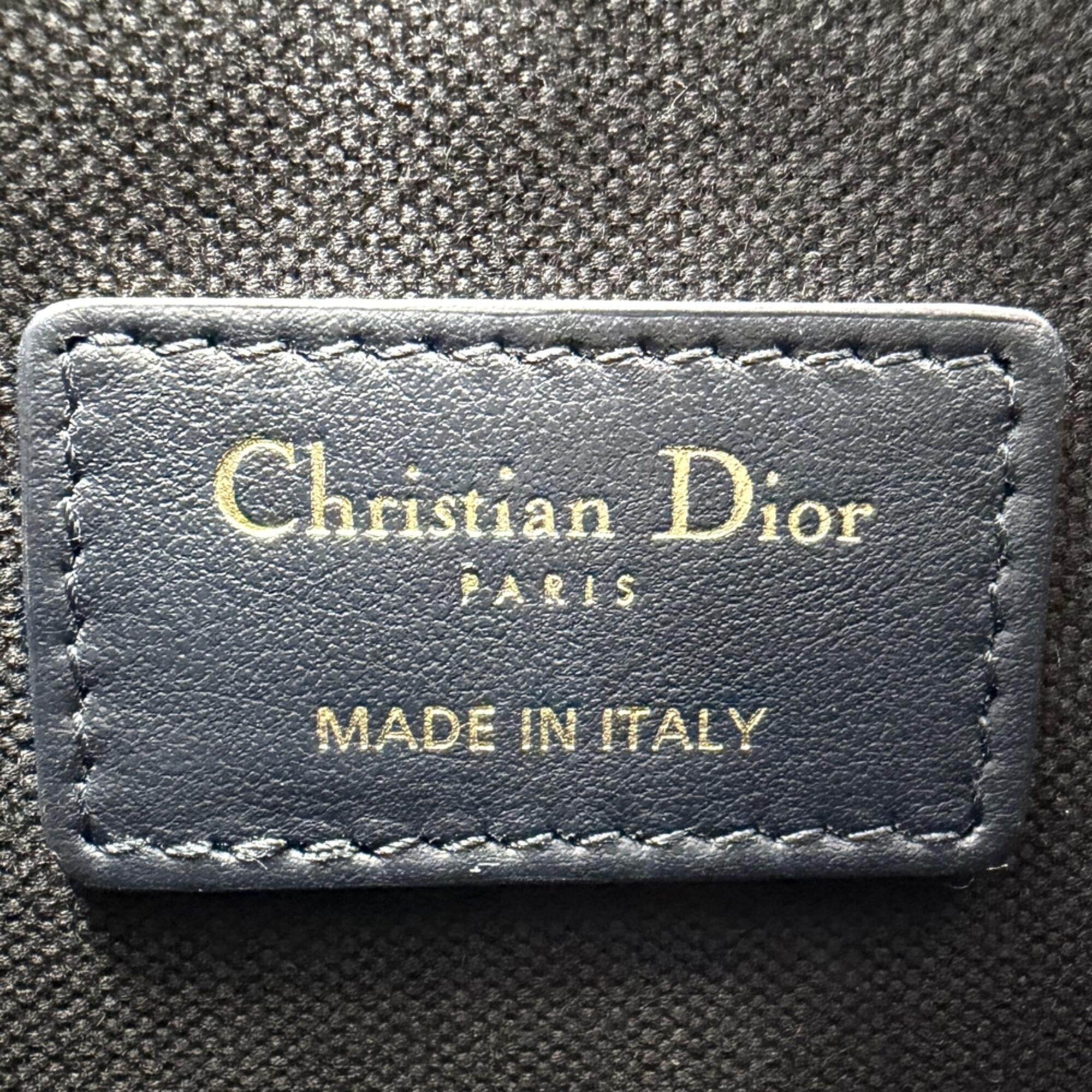 Christian Dior Beige Navy Cotton Canvas Leather Shoulder Bag Tote Bag (Pre-Owned)