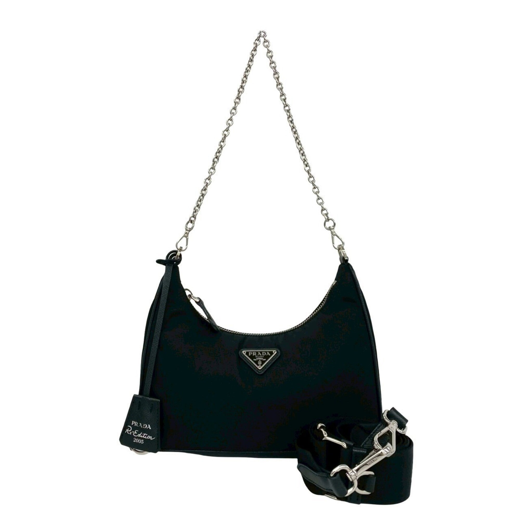 Prada Black Nylon Leather Pouch Shoulder Bag (Pre-Owned)