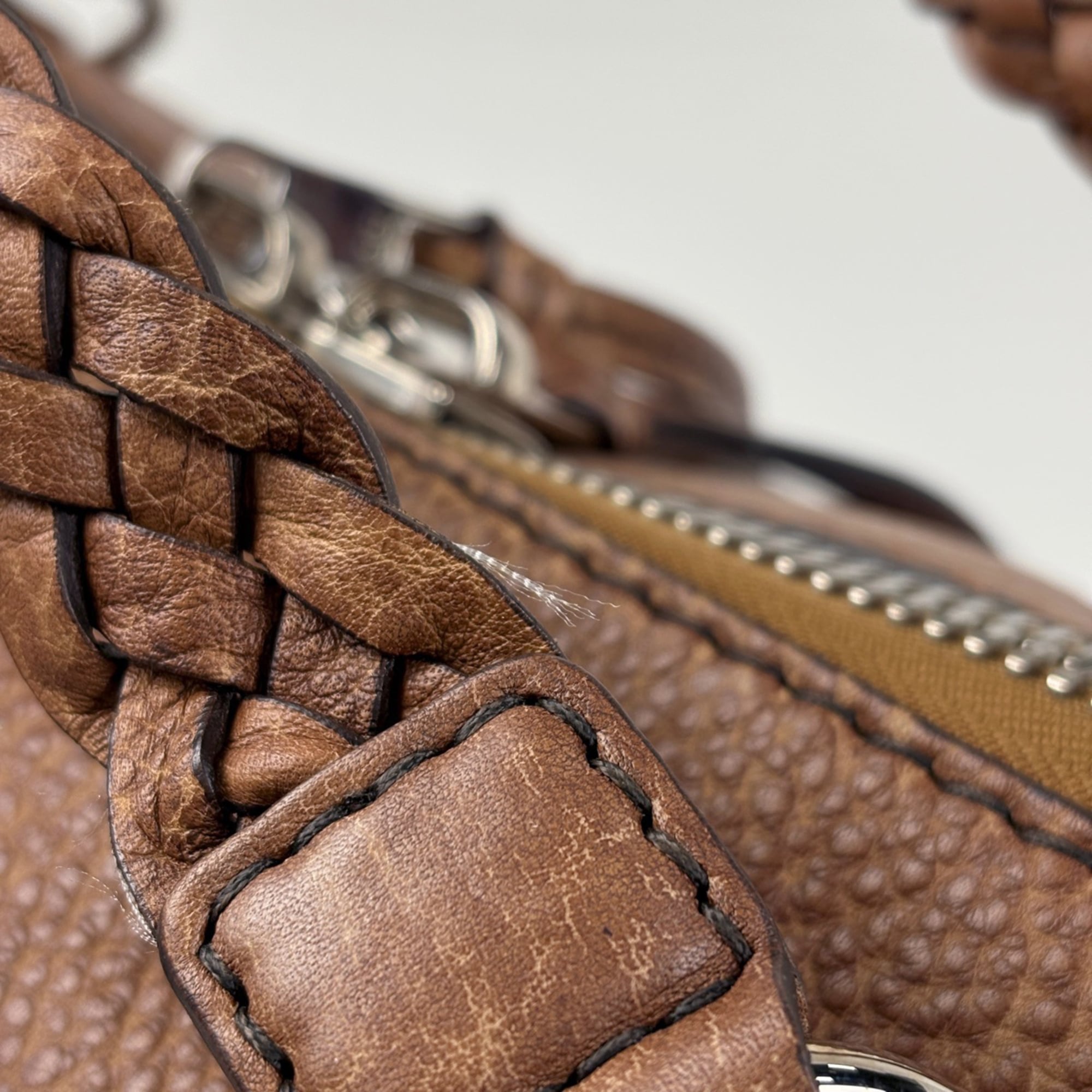 Gucci Guccissima Brown Leather Gg Leather Bamboo Handbag (Pre-Owned)