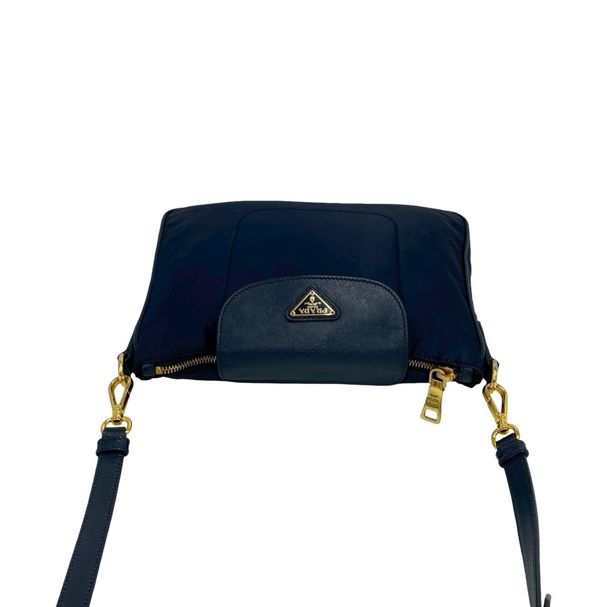 Prada Navy Nylon Leather Pochette Shoulder Bag (Pre-Owned)