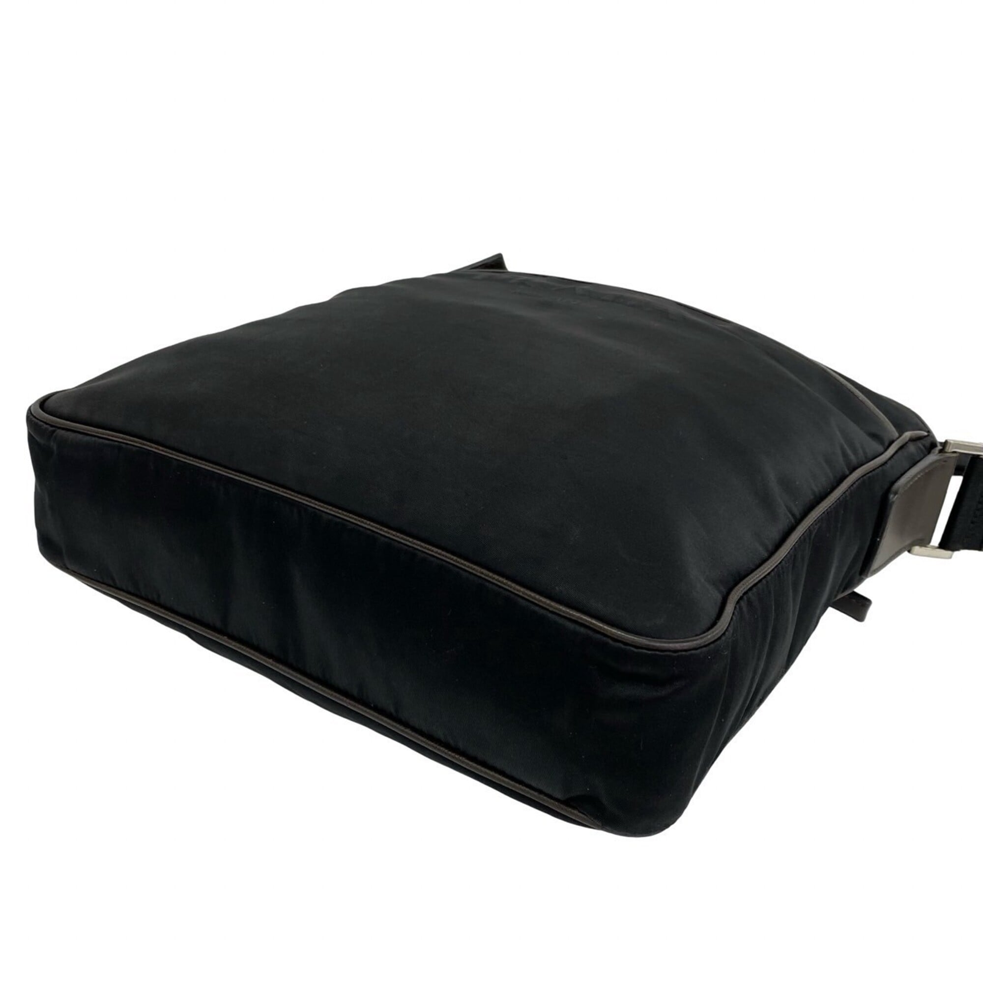 Prada Black Brown Nylon Leather Shoulder Bag (Pre-Owned)